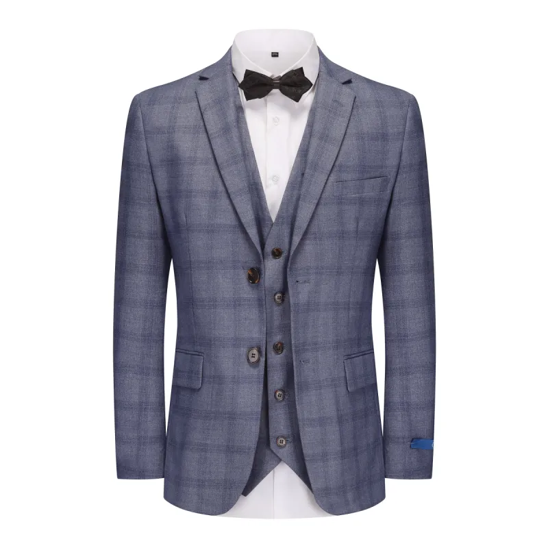 Gino Vitale 3-Piece Slim Fit Blue Plaid Suit sold by Daily Haute