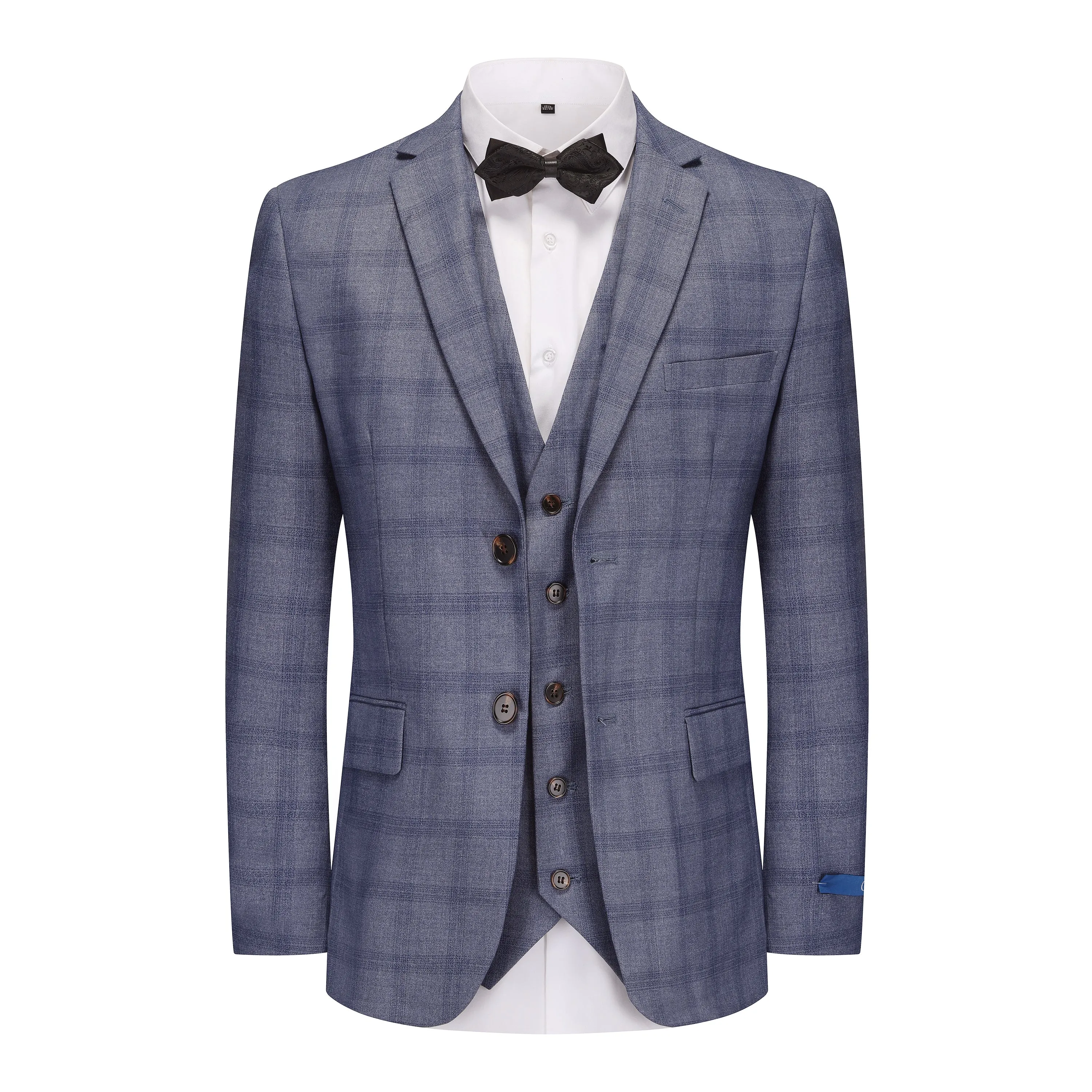 Gino Vitale 3-Piece Slim Fit Blue Plaid Suit sold by Daily Haute