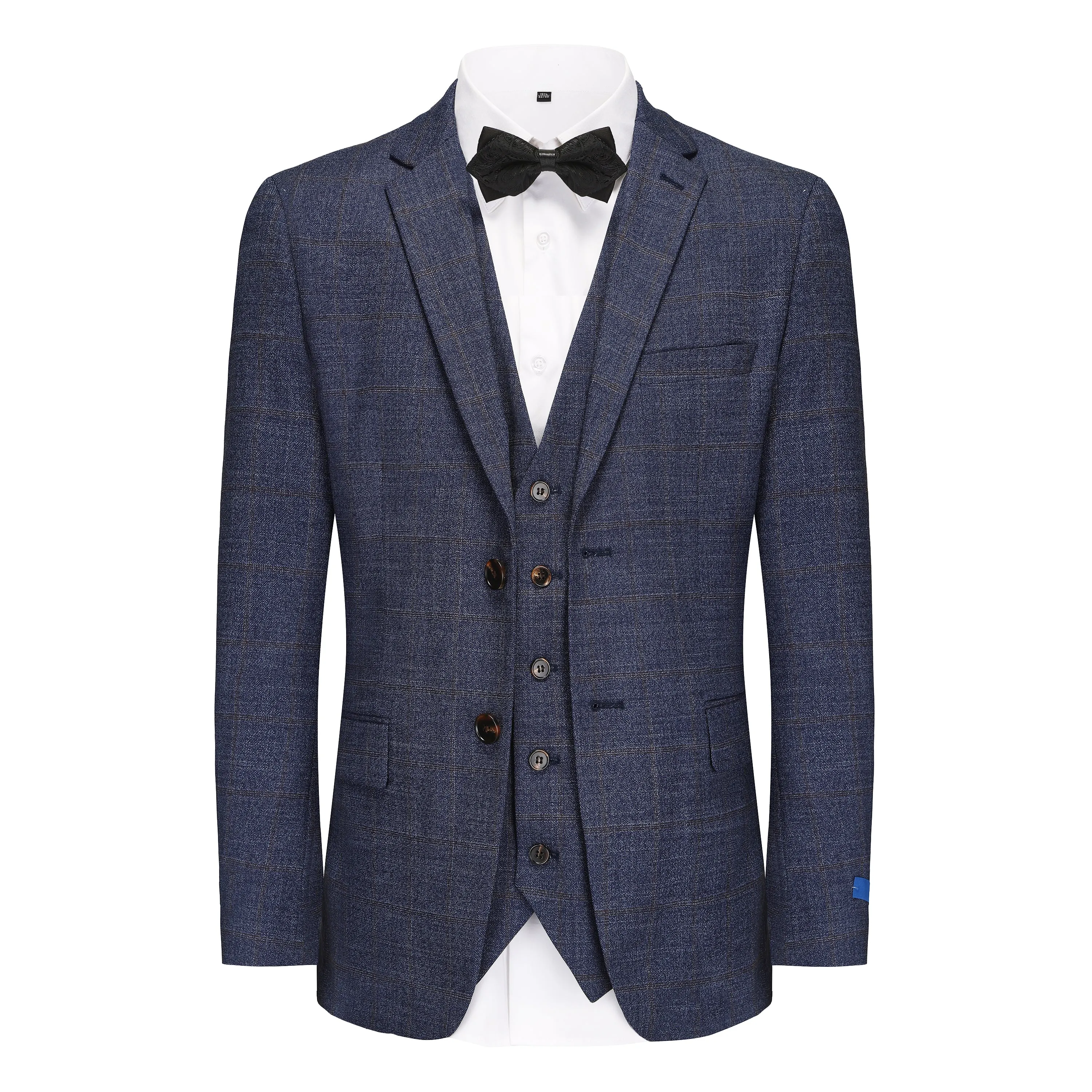 Gino Vitale 3-Piece Slim Fit Stretch Navy Plaid Suit sold by Daily Haute