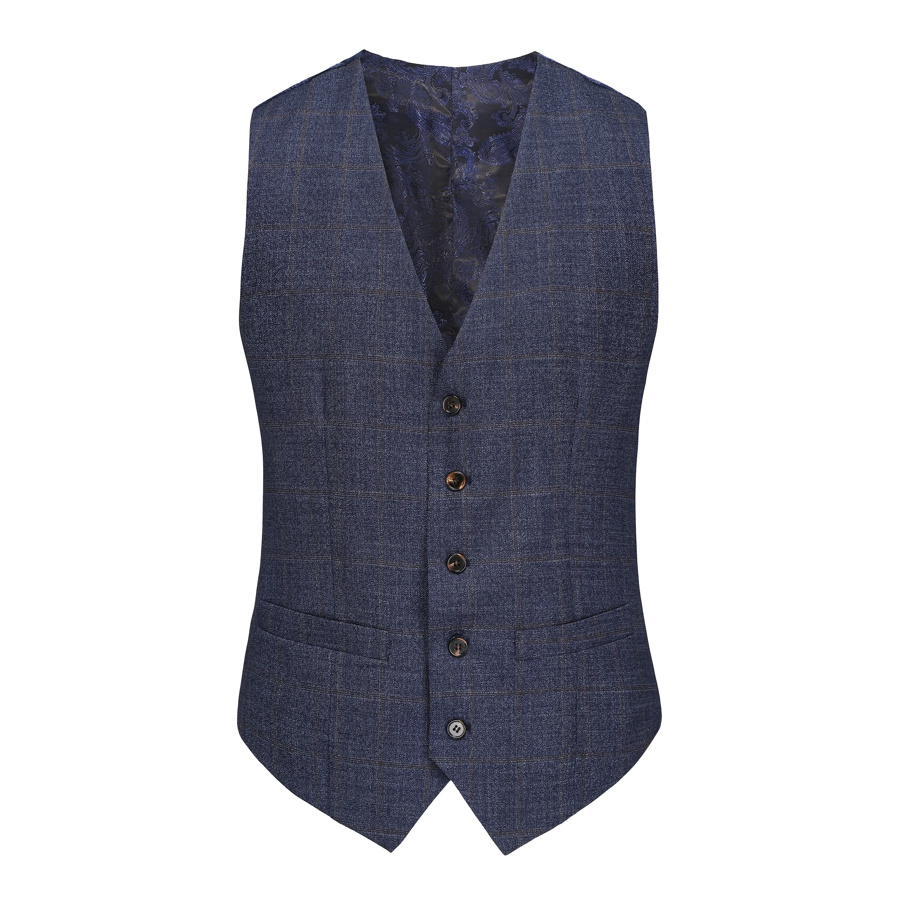 Gino Vitale 3-Piece Slim Fit Stretch Navy Plaid Suit sold by Daily Haute product image thumbnail 2