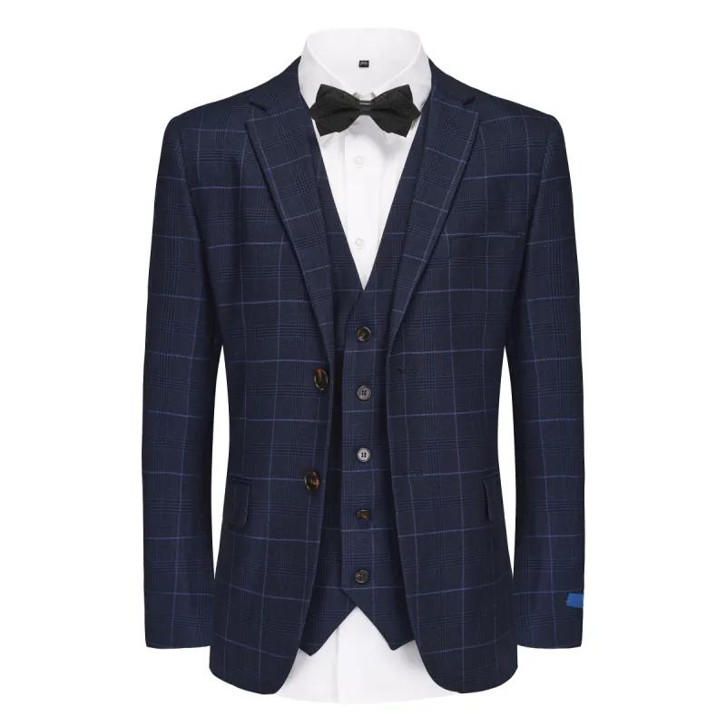 Gino Vitale 3-Piece Slim Fit Stretch Ink Blue Windowpane Plaid Suit sold by Daily Haute