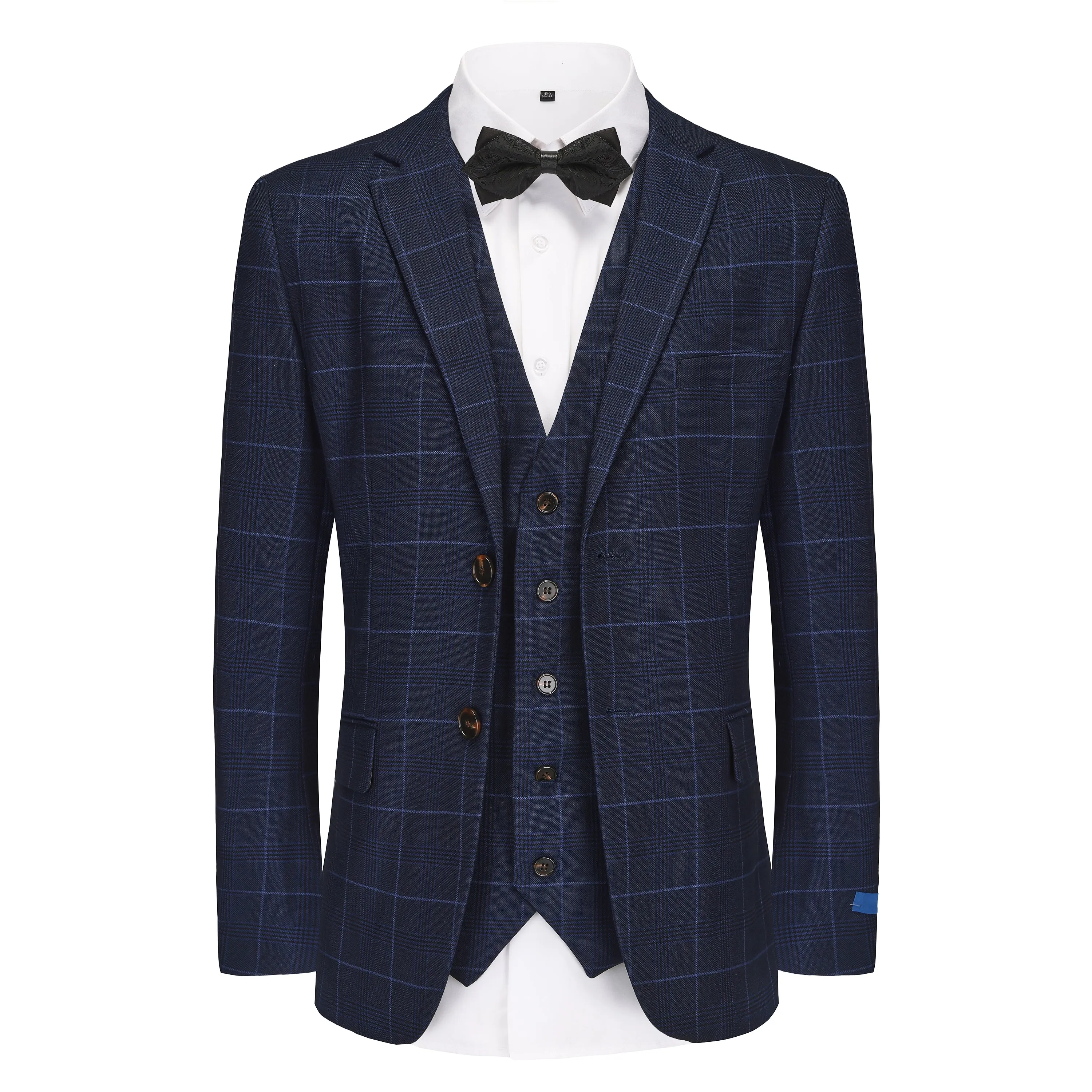Gino Vitale 3-Piece Slim Fit Stretch Ink Blue Windowpane Plaid Suit sold by Daily Haute