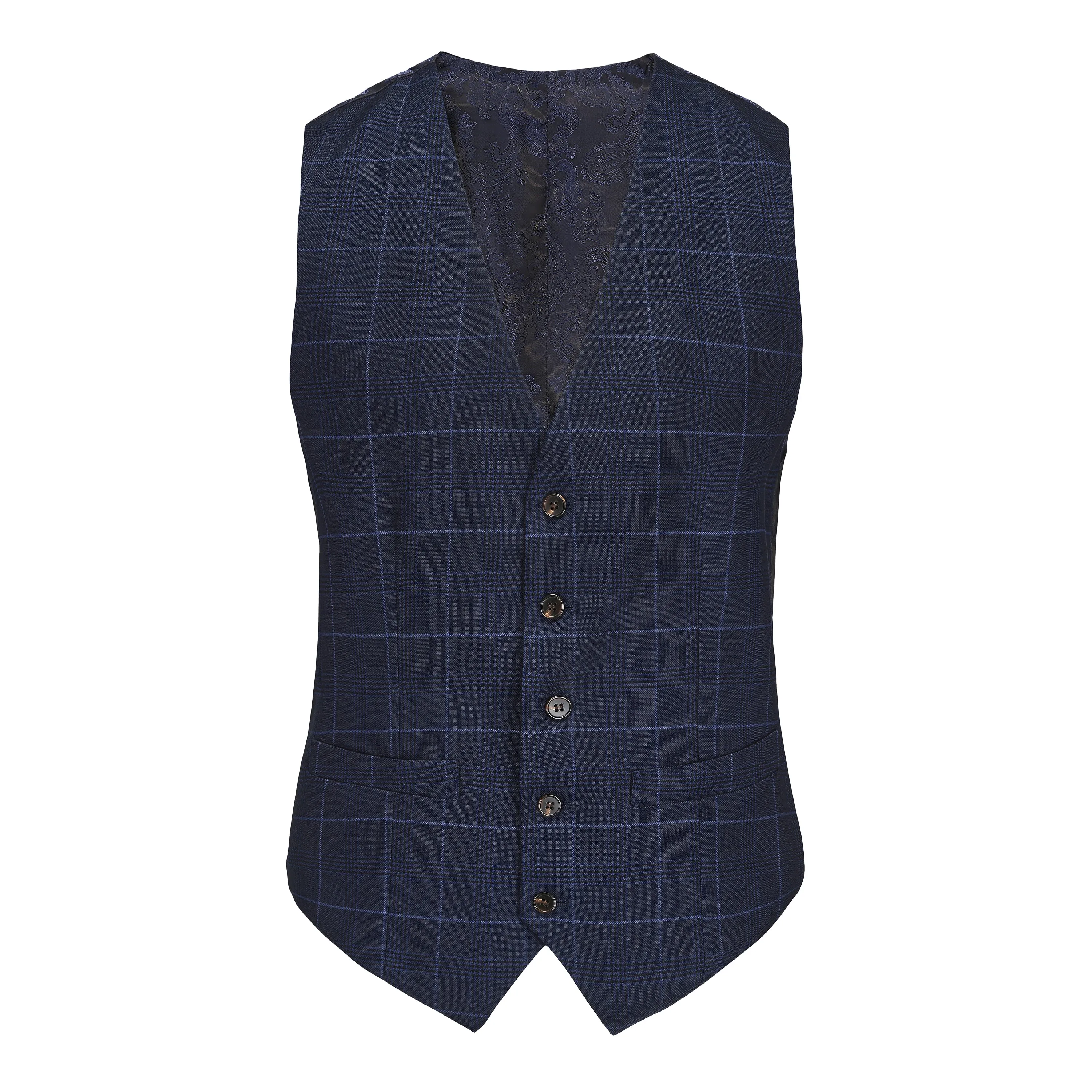 Gino Vitale 3-Piece Slim Fit Stretch Ink Blue Windowpane Plaid Suit sold by Daily Haute product image thumbnail 2