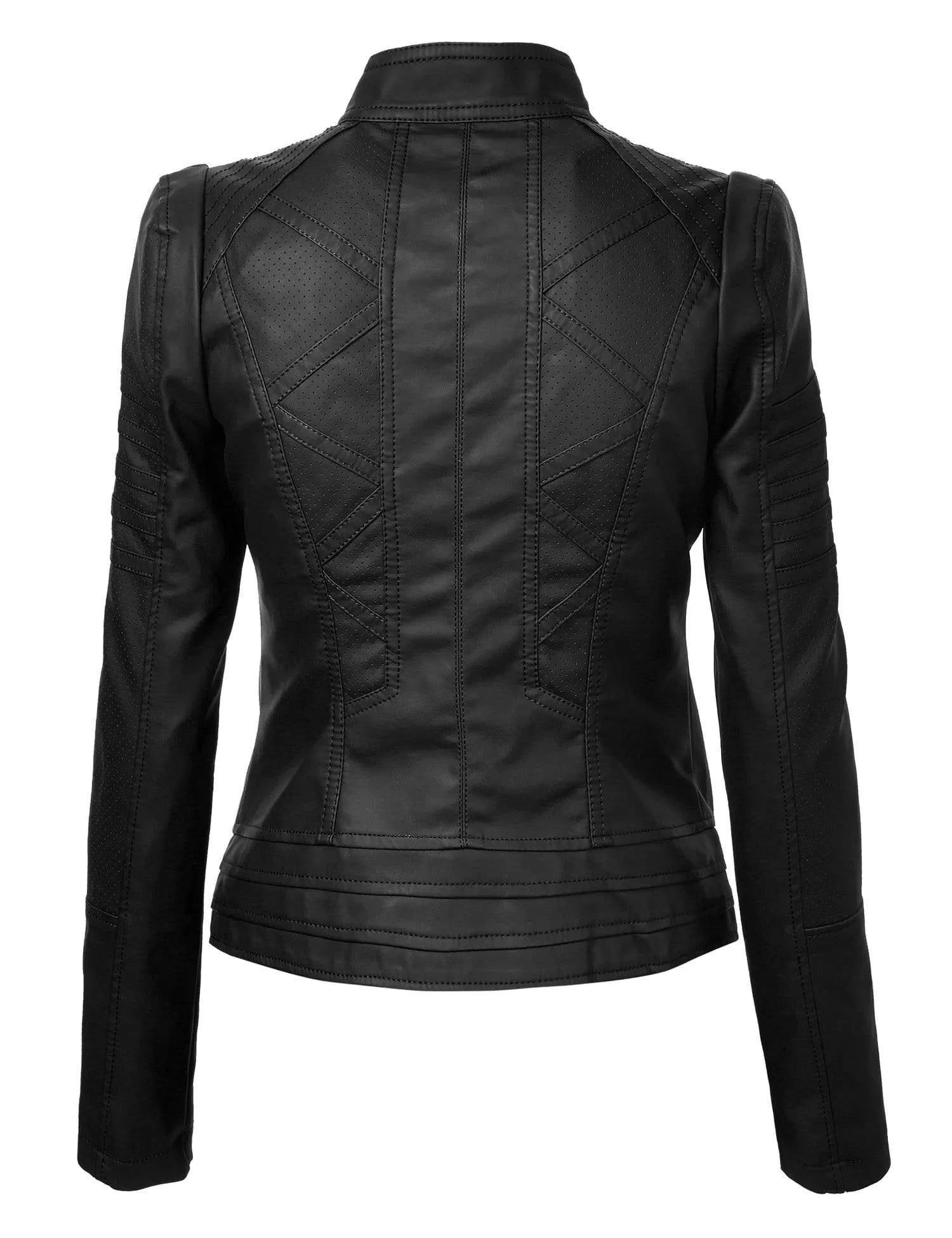 Made By Johnny MBJ Womens Faux Leather Zip Up Moto Biker Jacket with Stitching Detail sold by Daily Haute product image thumbnail 3
