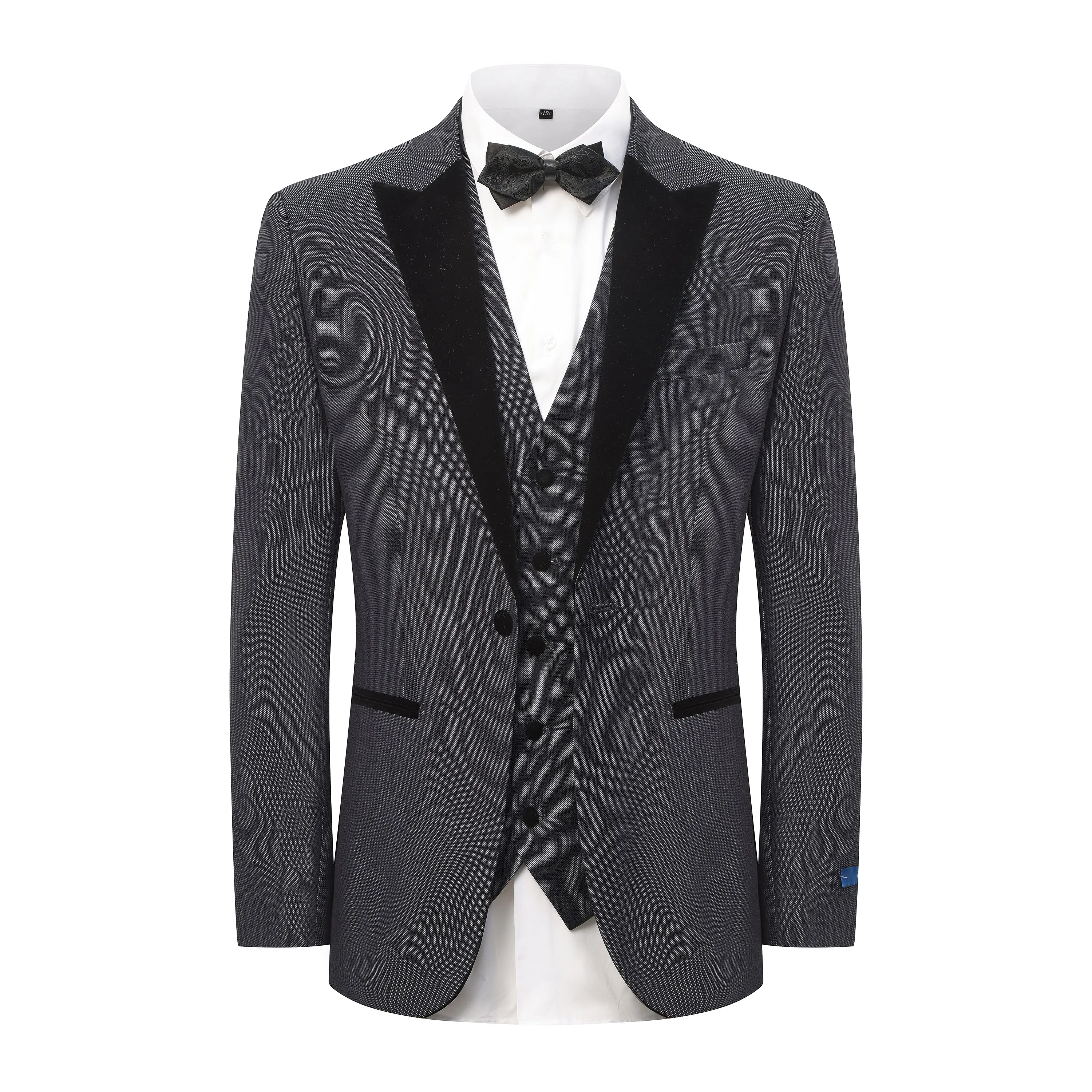 Men's 3-Piece Peak Lapel Satin Trim Tuxedo with Subtle Sheen sold by Daily Haute product image thumbnail 3