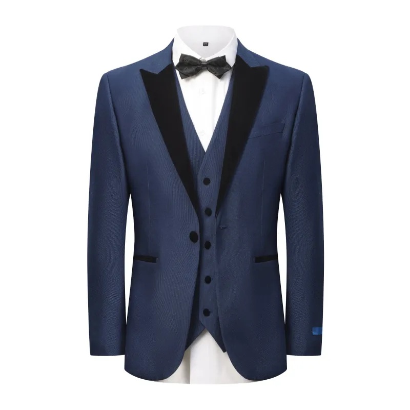 Men's 3-Piece Peak Lapel Satin Trim Tuxedo with Subtle Sheen sold by Daily Haute