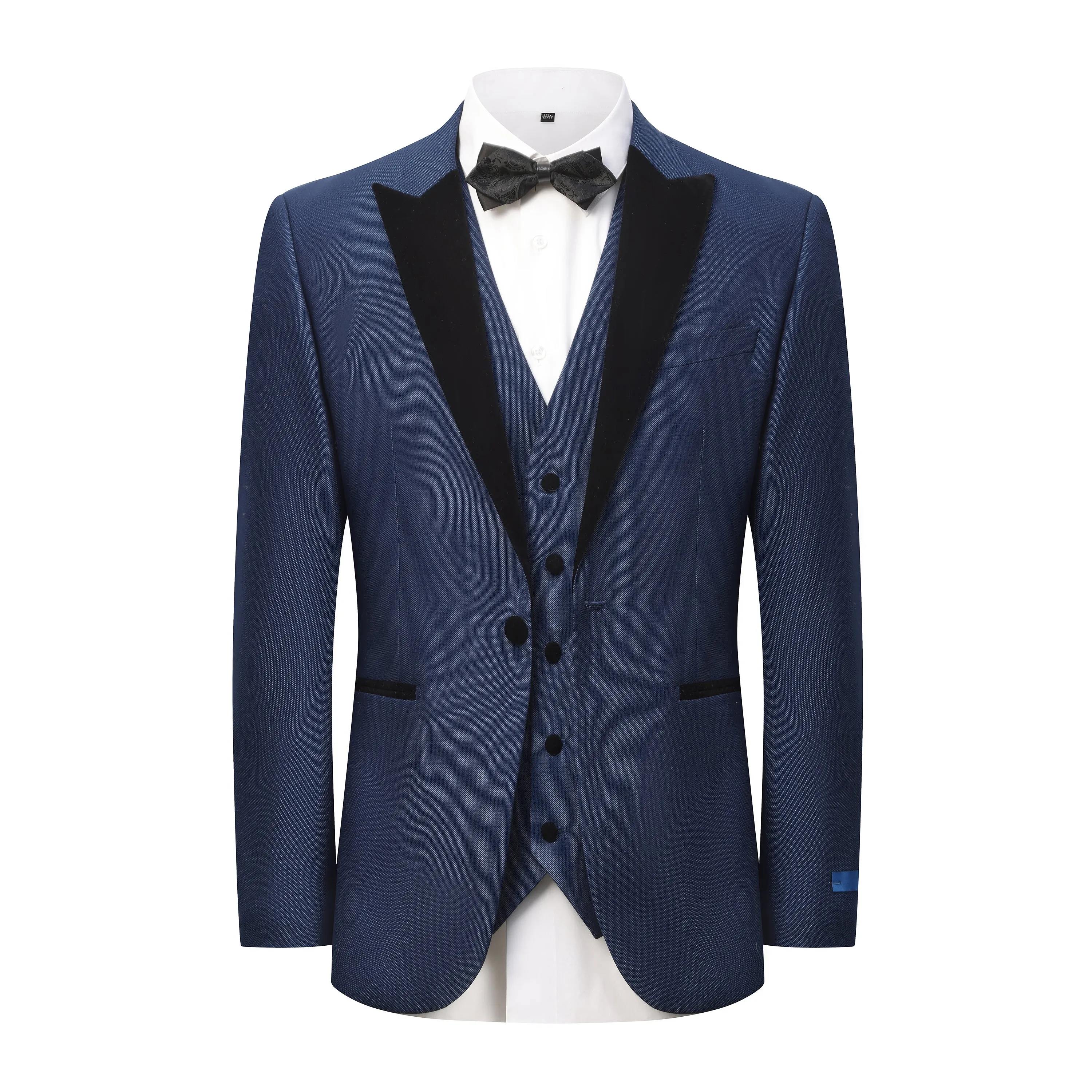 Men's 3-Piece Peak Lapel Satin Trim Tuxedo with Subtle Sheen sold by Daily Haute