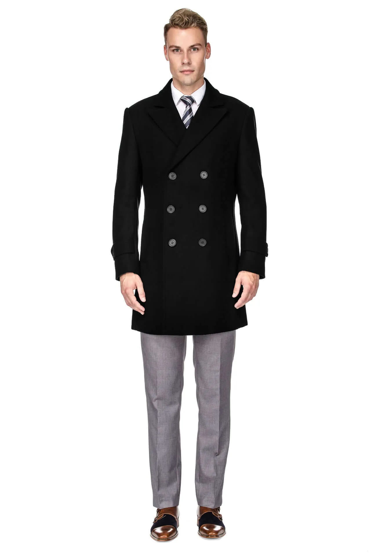Men's Double Breasted Pea Coat Wool Blend Dress Jacket Peacoat sold by Daily Haute