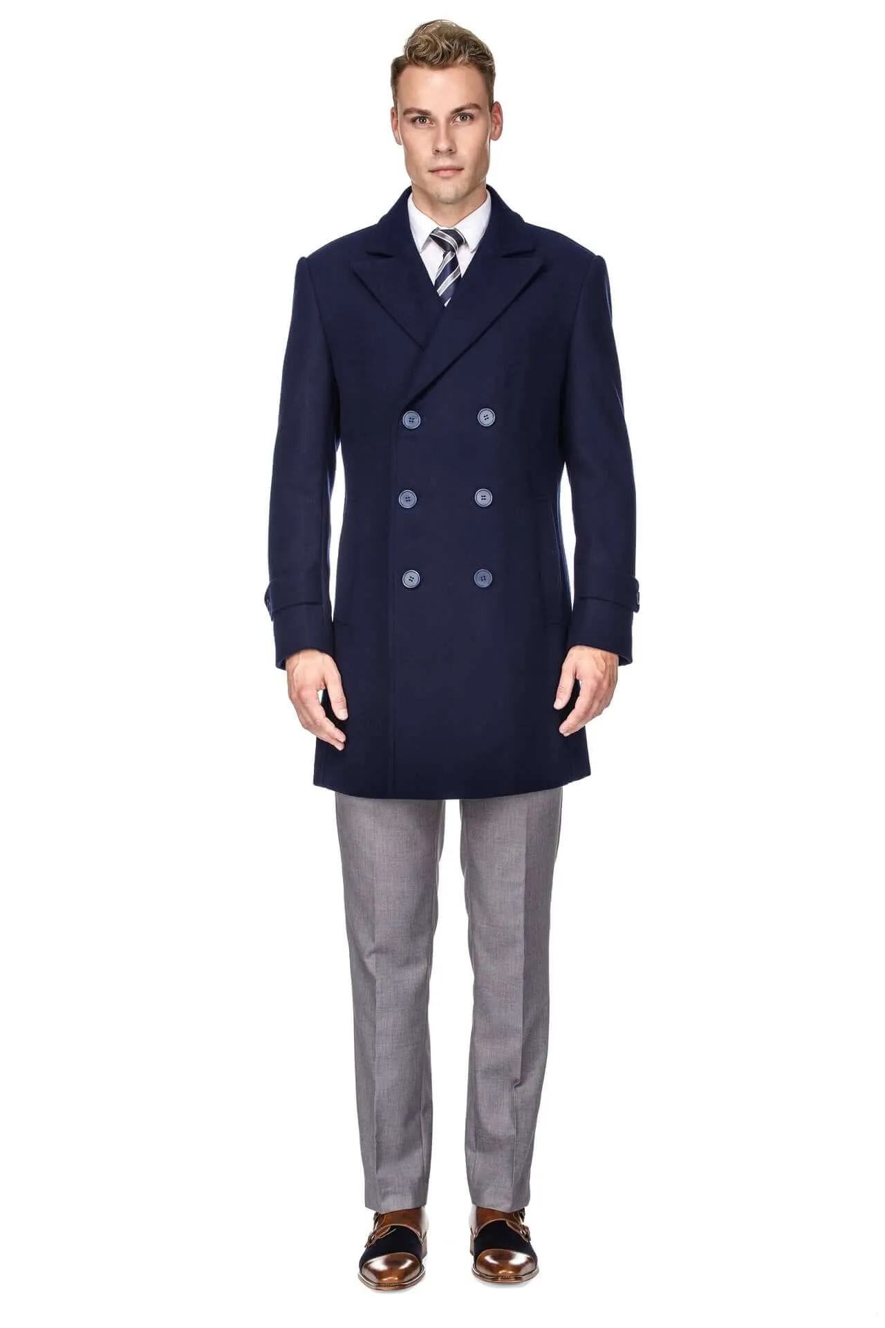 Men's Double Breasted Pea Coat Wool Blend Dress Jacket Peacoat sold by Daily Haute product image thumbnail 5