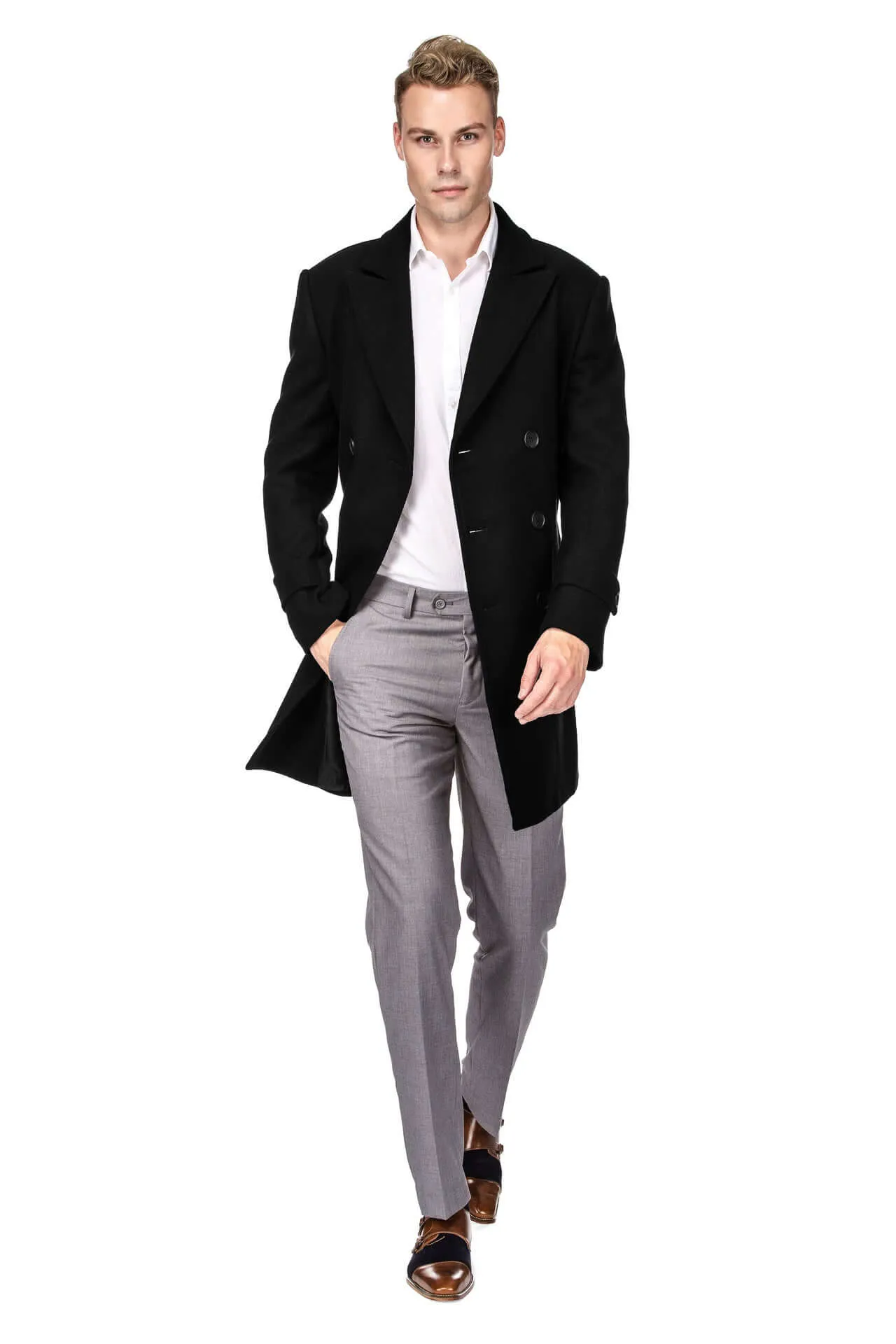 Men's Double Breasted Pea Coat Wool Blend Dress Jacket Peacoat sold by Daily Haute product image thumbnail 2
