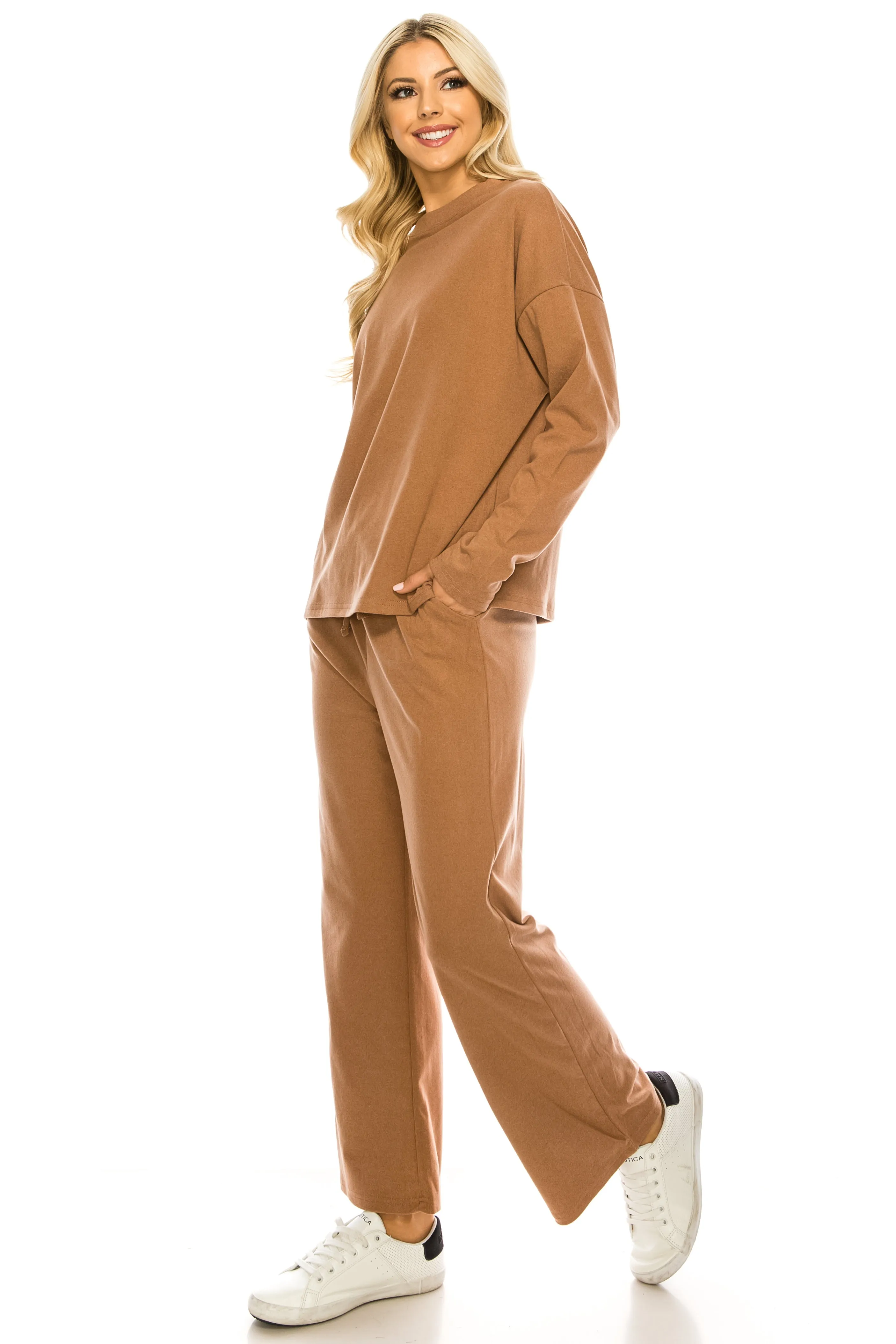 Haute Edition Women's Knit Lounge Set with Sweatshirt and Flared Pant sold by Daily Haute product image thumbnail 2