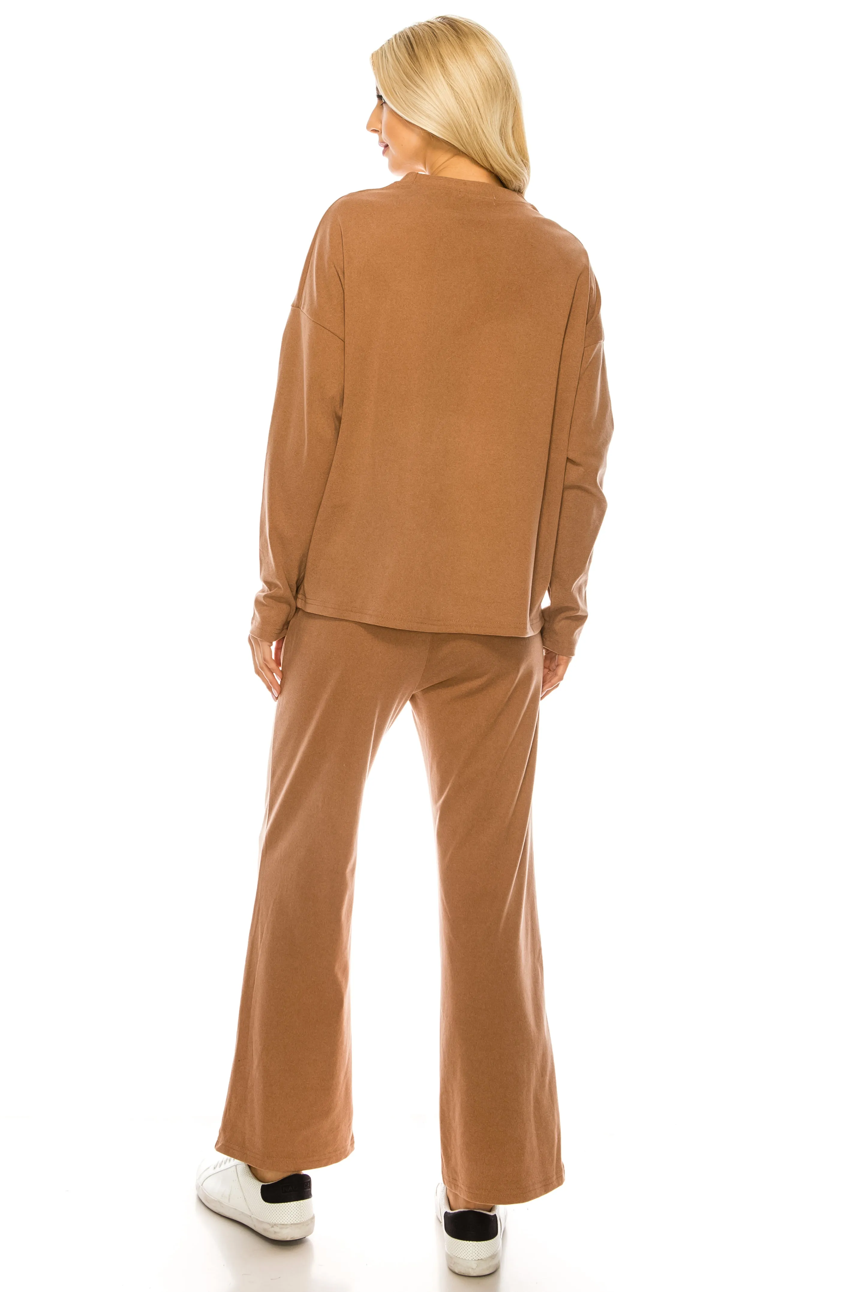 Haute Edition Women's Knit Lounge Set with Sweatshirt and Flared Pant sold by Daily Haute product image thumbnail 3