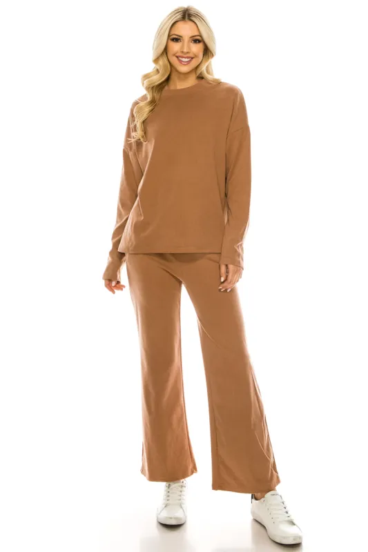Haute Edition Women's Knit Lounge Set with Sweatshirt and Flared Pant sold by Daily Haute