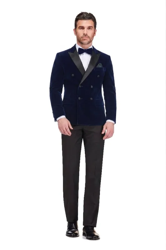 Men's 2-Piece Velvet Peak Lapel Double-Breasted Slim Fit Tuxedo made by Daily Haute