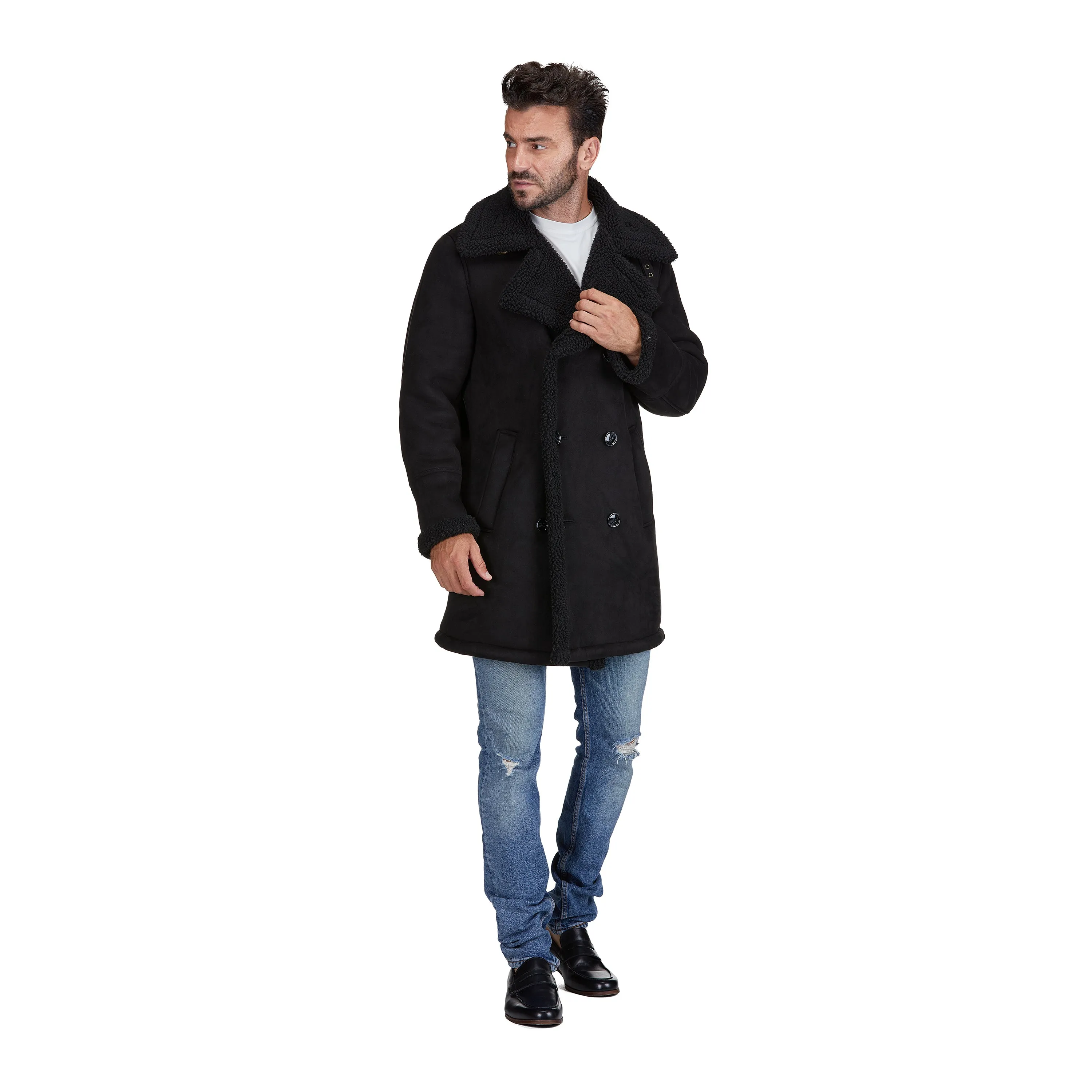 Men's Faux Shearling Double-Breasted Overcoat sold by Daily Haute product image thumbnail 3