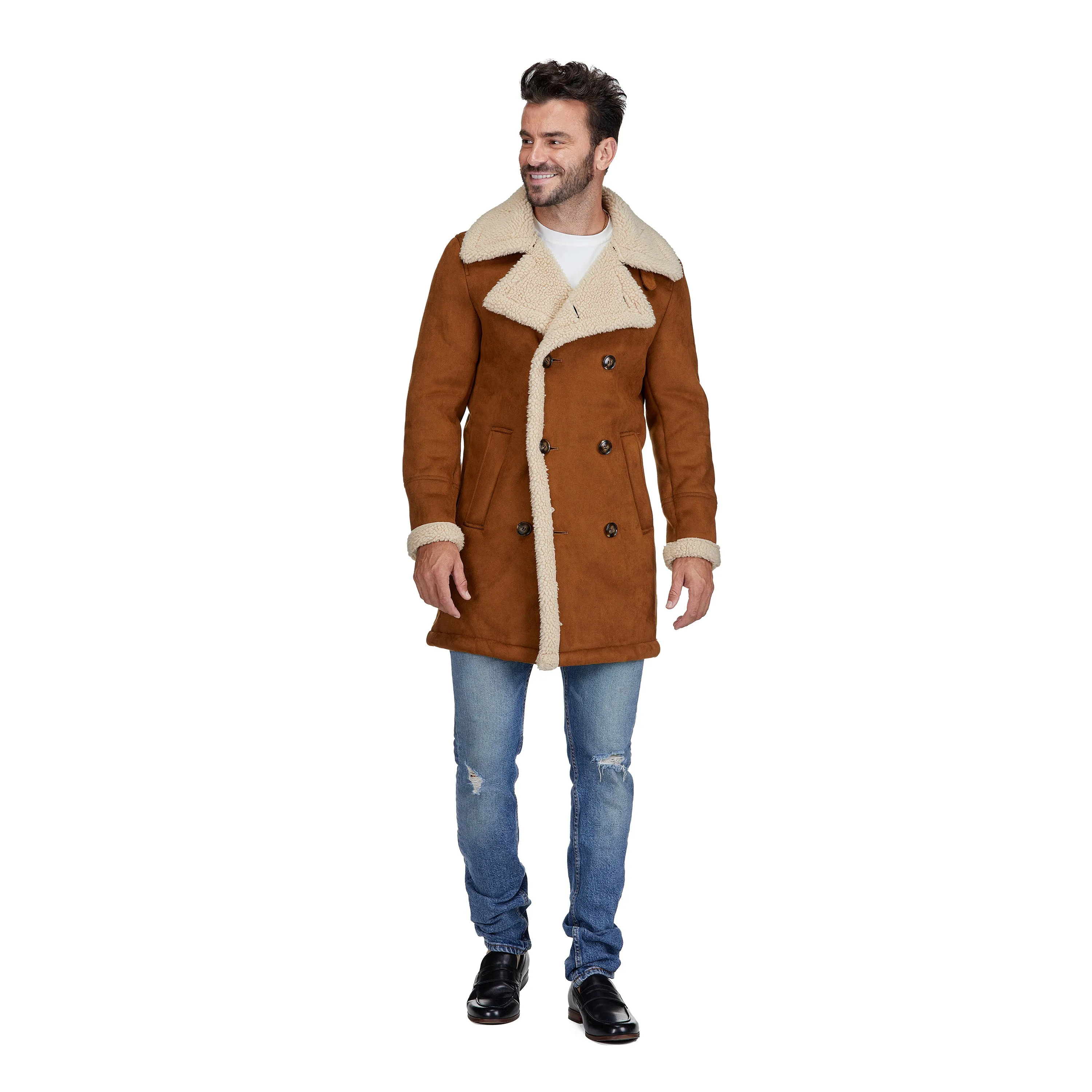 Men's Faux Shearling Double-Breasted Overcoat sold by Daily Haute product image thumbnail 5