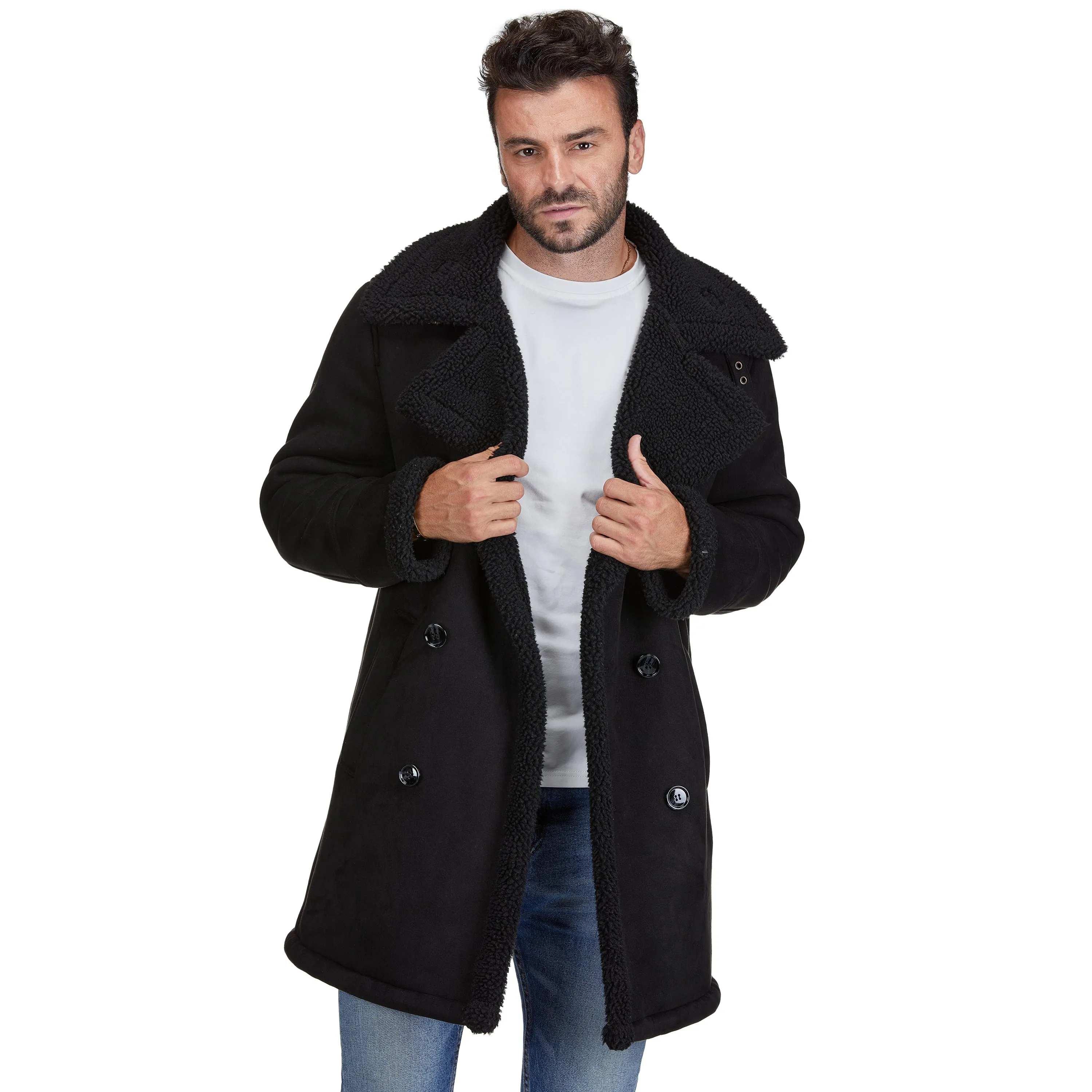 Men's Faux Shearling Double-Breasted Overcoat sold by Daily Haute product image thumbnail 2