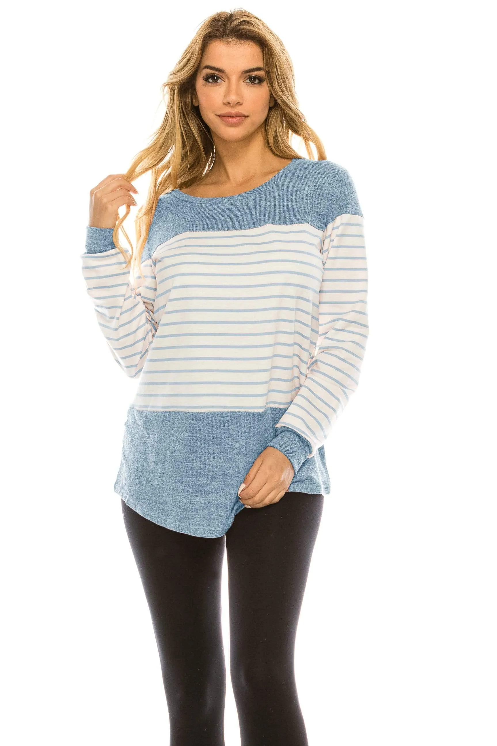 Haute Edition Women's long sleeve color block striped top sold by Daily Haute product image thumbnail 5
