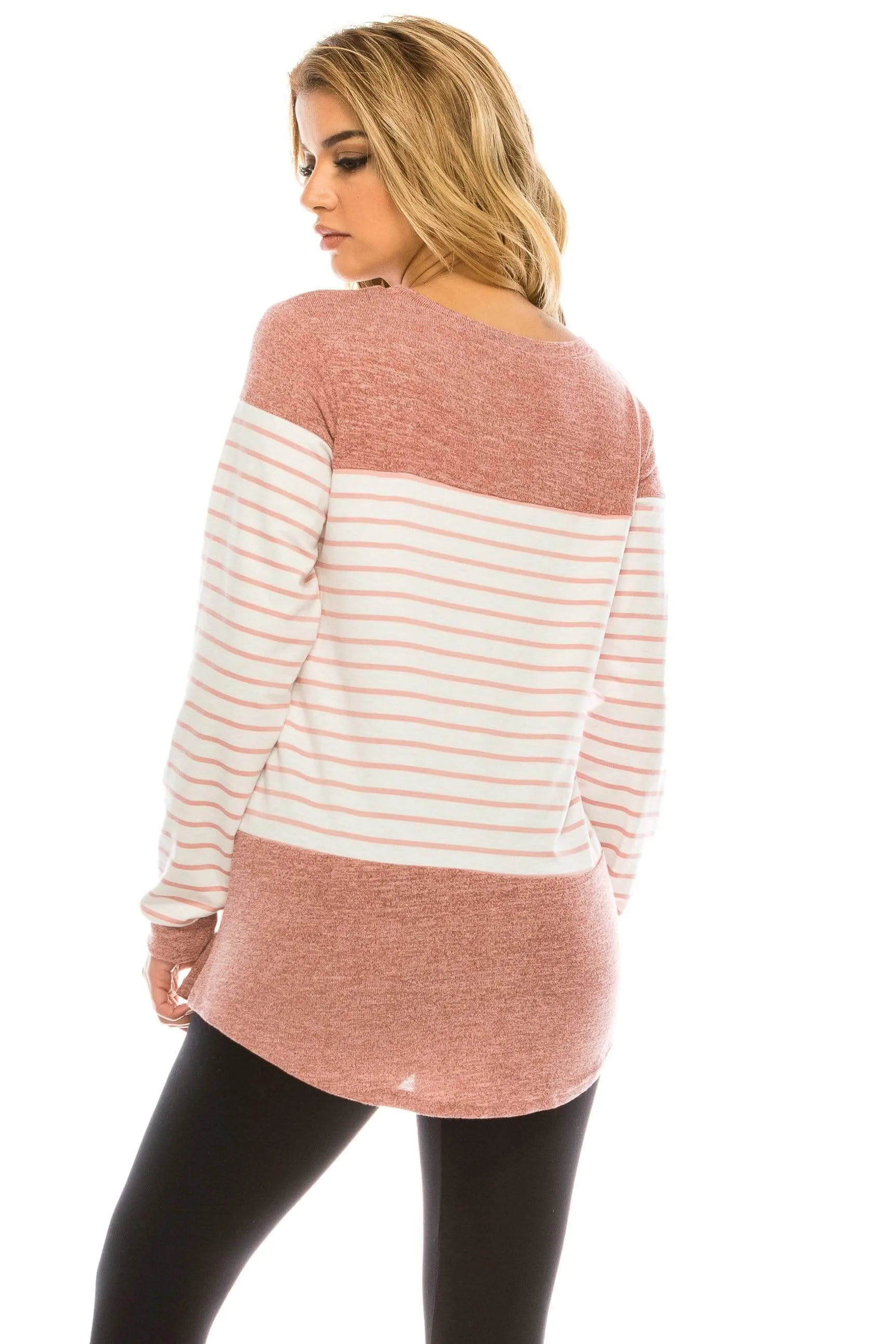 Haute Edition Women's long sleeve color block striped top sold by Daily Haute product image thumbnail 4