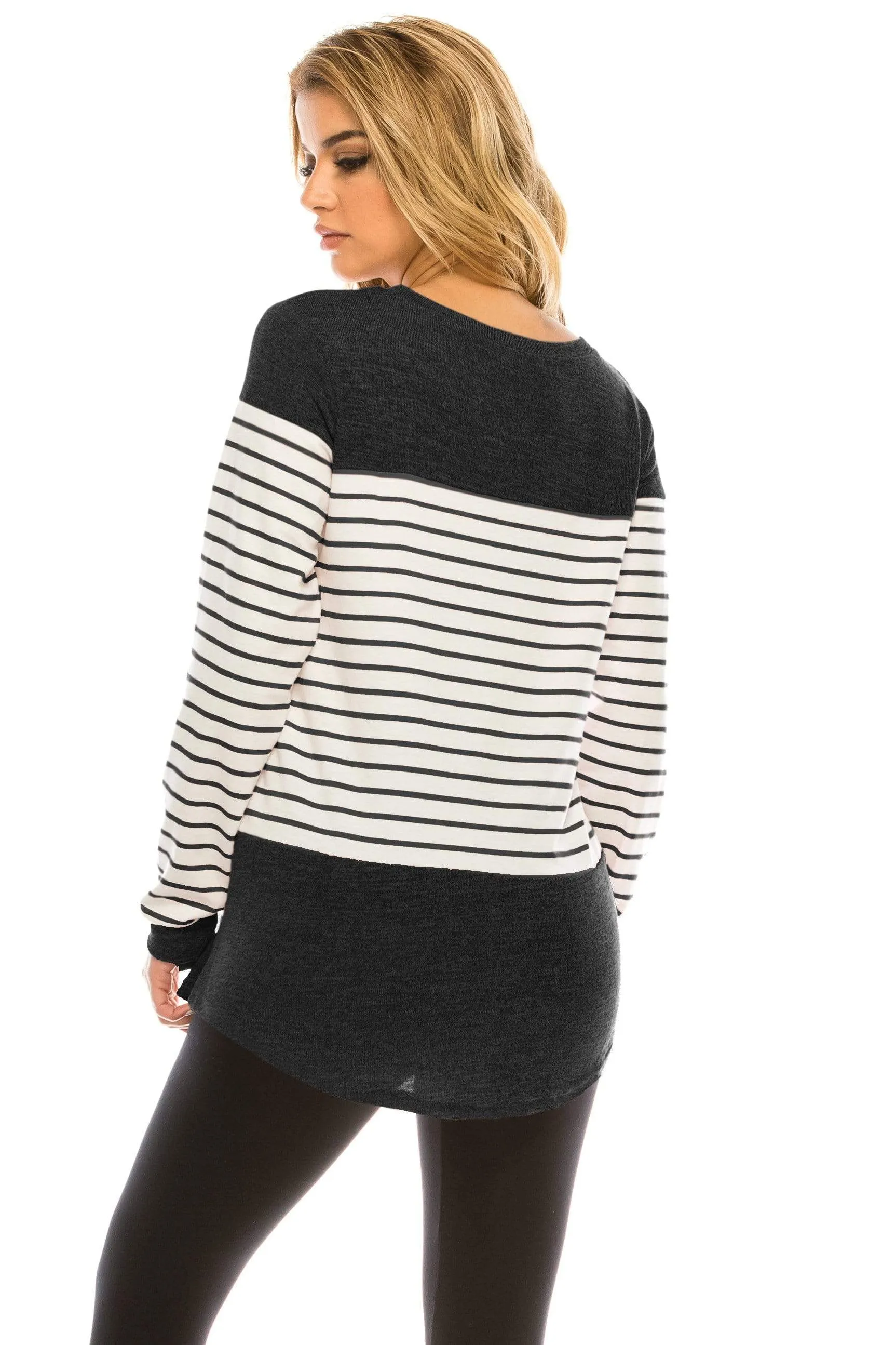 Haute Edition Women's long sleeve color block striped top sold by Daily Haute product image thumbnail 2