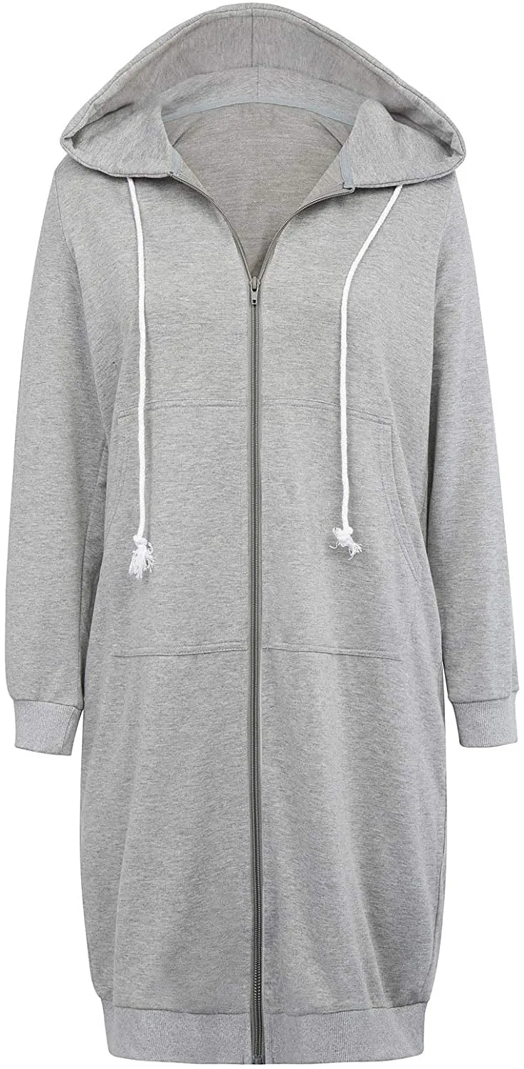 Haute Edition Women's Tunic Long Length Full Zip Hooded Sweatshirt Hoodie sold by Daily Haute
