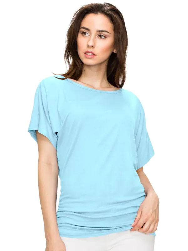 Women's Solid Short Sleeve Boat Neck V-Neck Dolman Top sold by Daily Haute