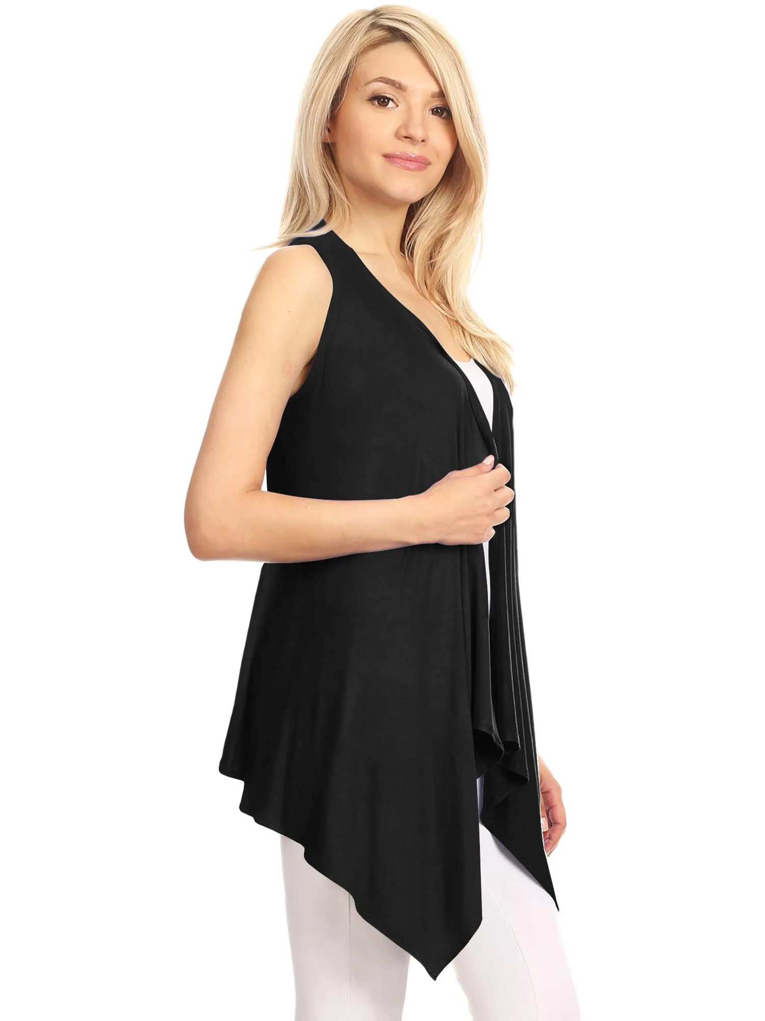 Women's Lightweight Sleeveless Solid Open Front Drape Vest Cardigan sold by Daily Haute product image thumbnail 5