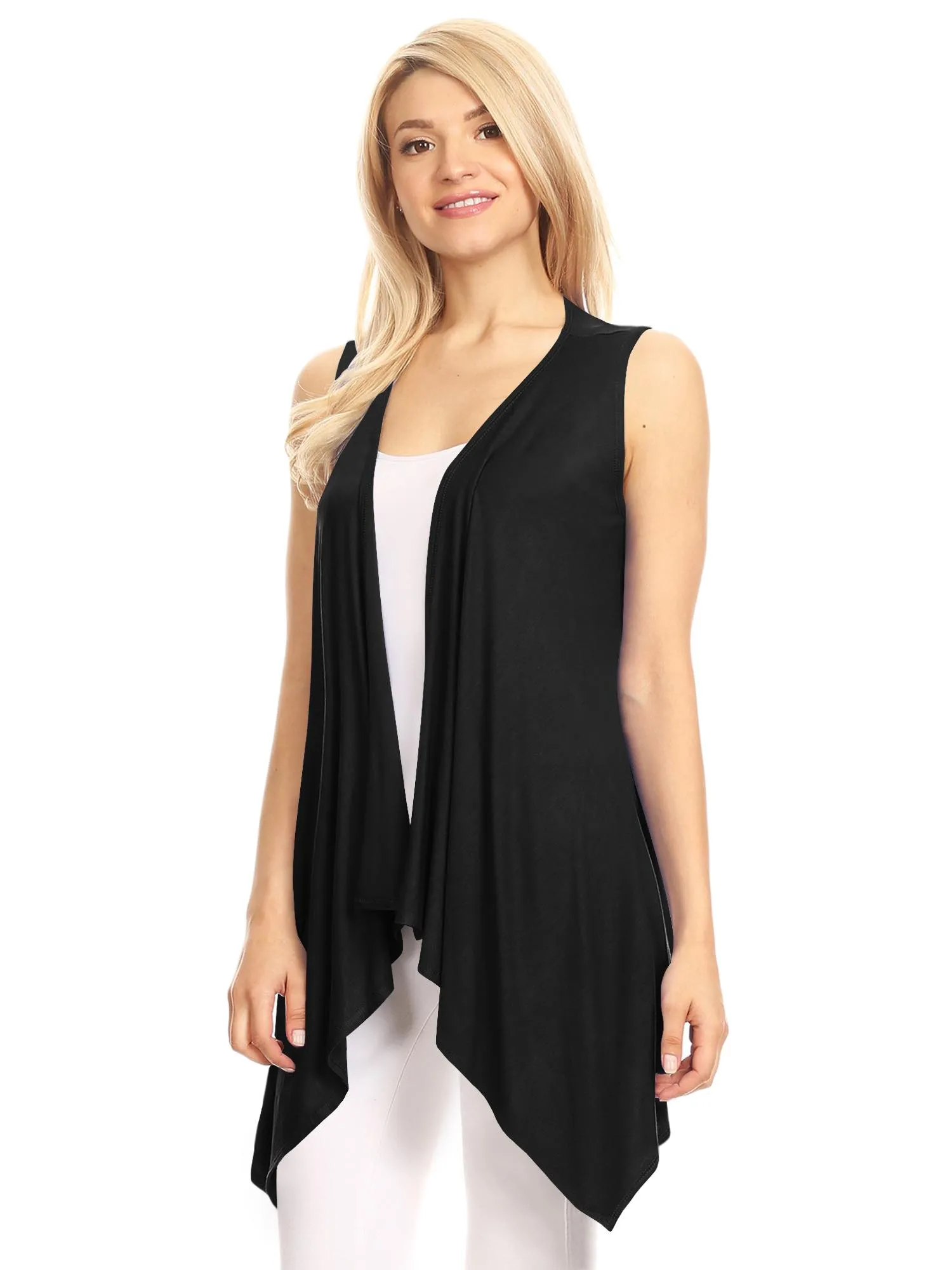 Women's Lightweight Sleeveless Solid Open Front Drape Vest Cardigan sold by Daily Haute product image thumbnail 4