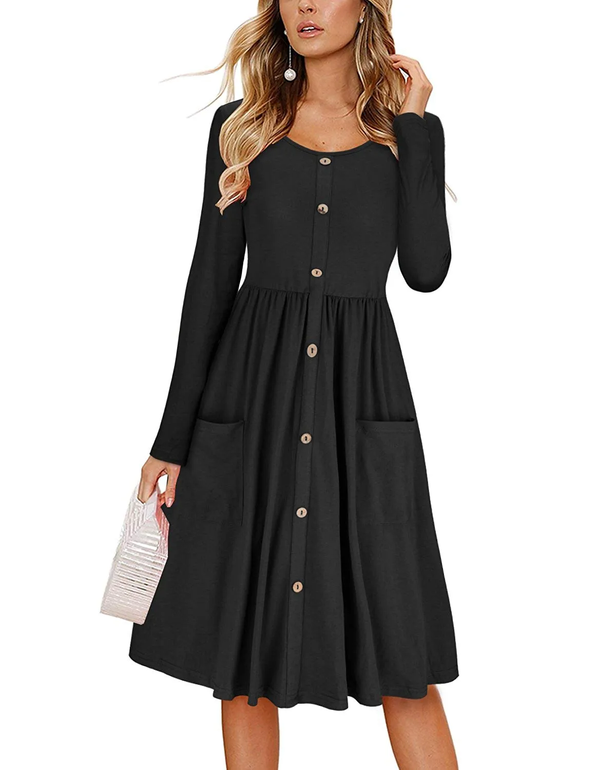 Haute Edition Women's Long Sleeve Button Down Dress with Pockets sold by Daily Haute