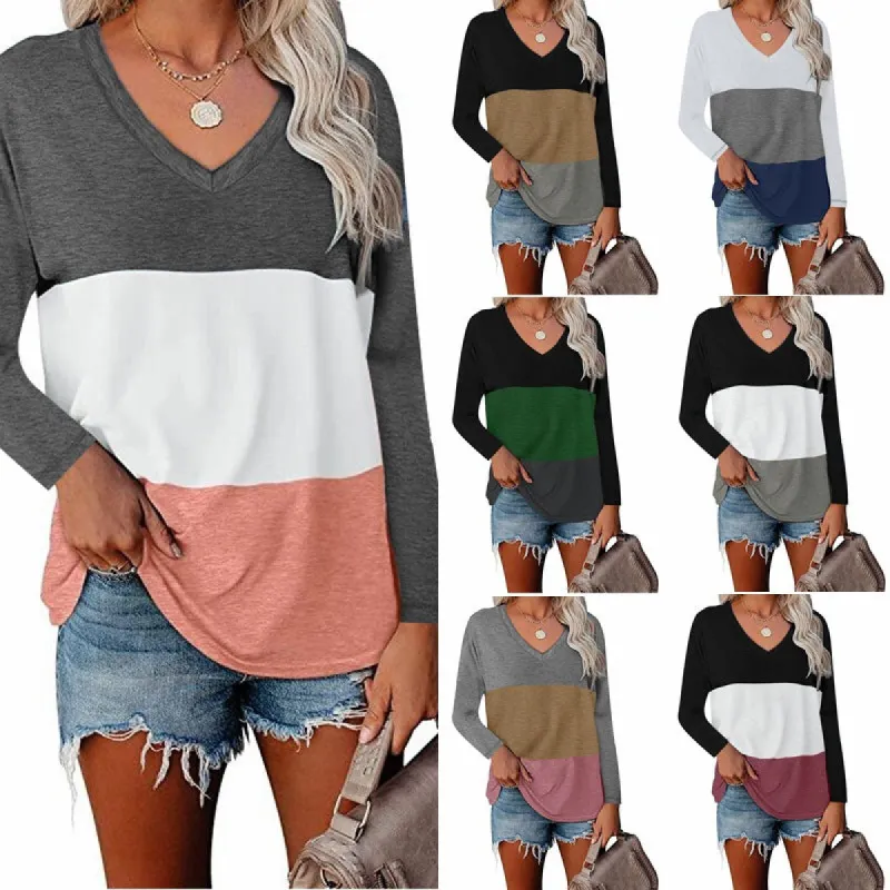 Haute Edition Women's Colorblock V-Neck Long Sleeve T-Shirt sold by Daily Haute