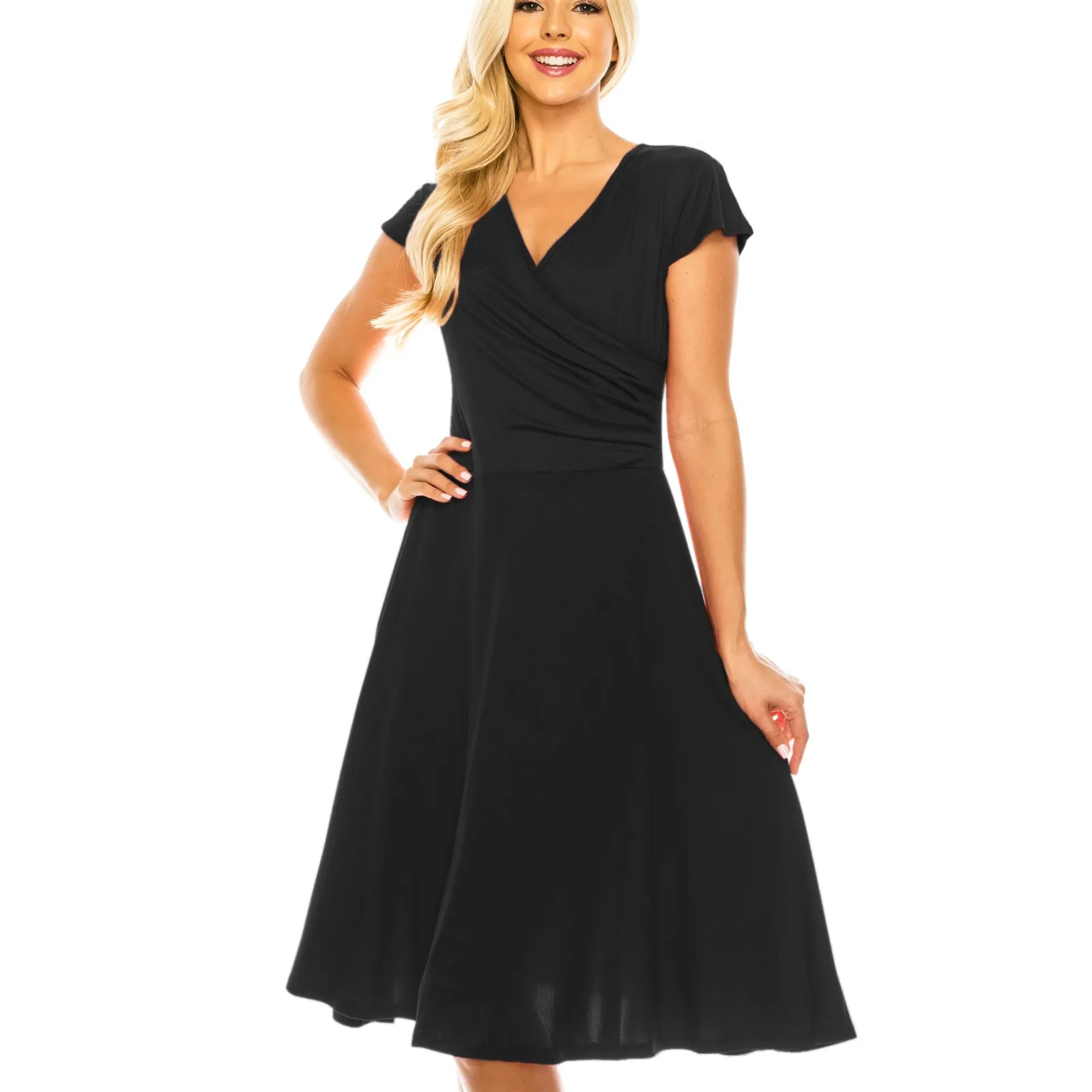 Haute Edition Women's Solid V-Neck Skater Dress sold by Daily Haute
