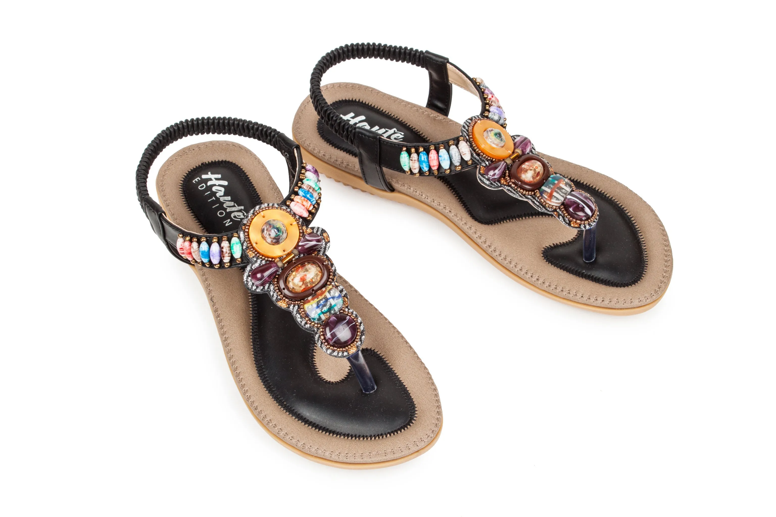 Haute Edition Women's Bohemian Beaded Elastic Slip on Comfort Sandals sold by Daily Haute product image thumbnail 2