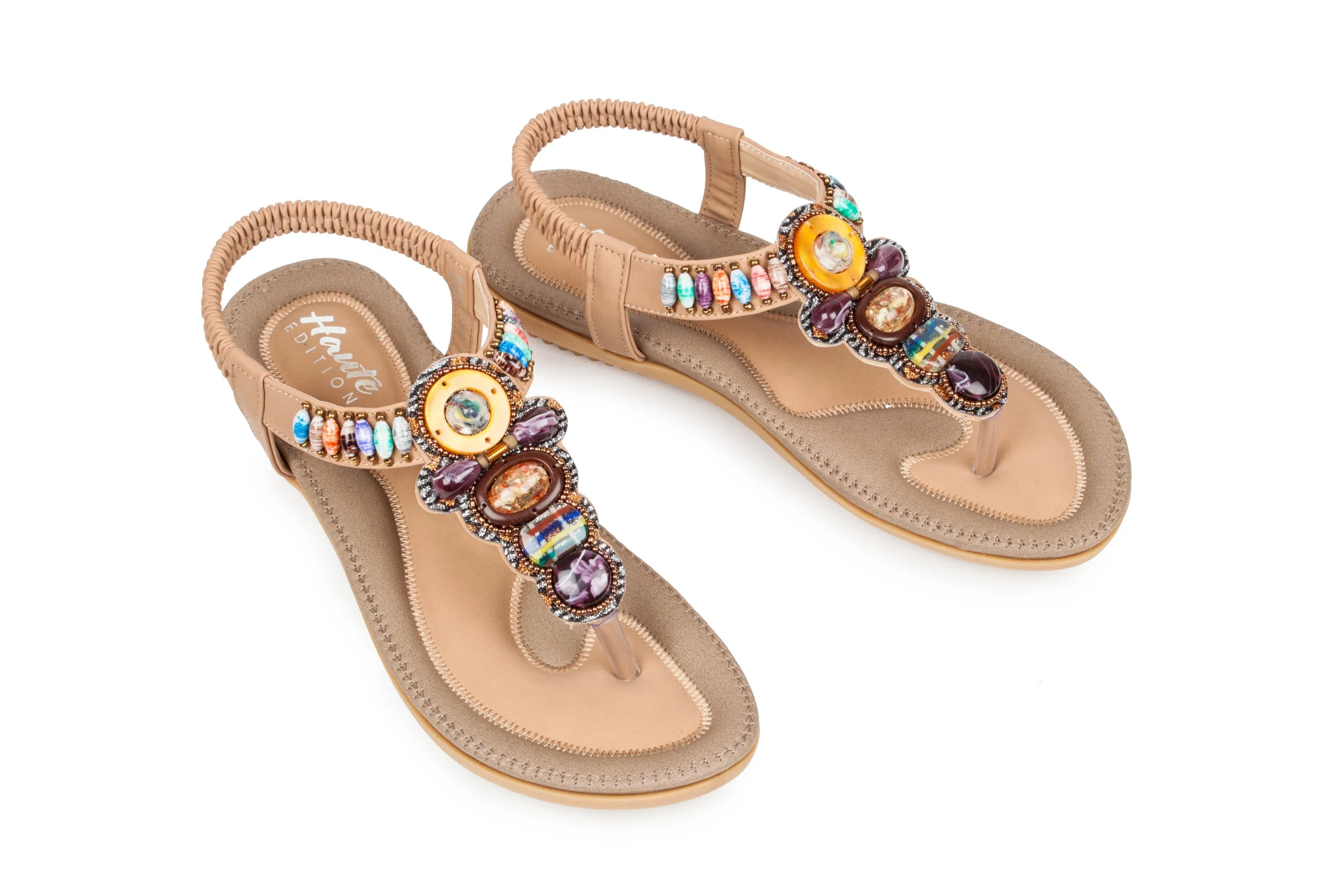 Haute Edition Women's Bohemian Beaded Elastic Slip on Comfort Sandals sold by Daily Haute product image thumbnail 4