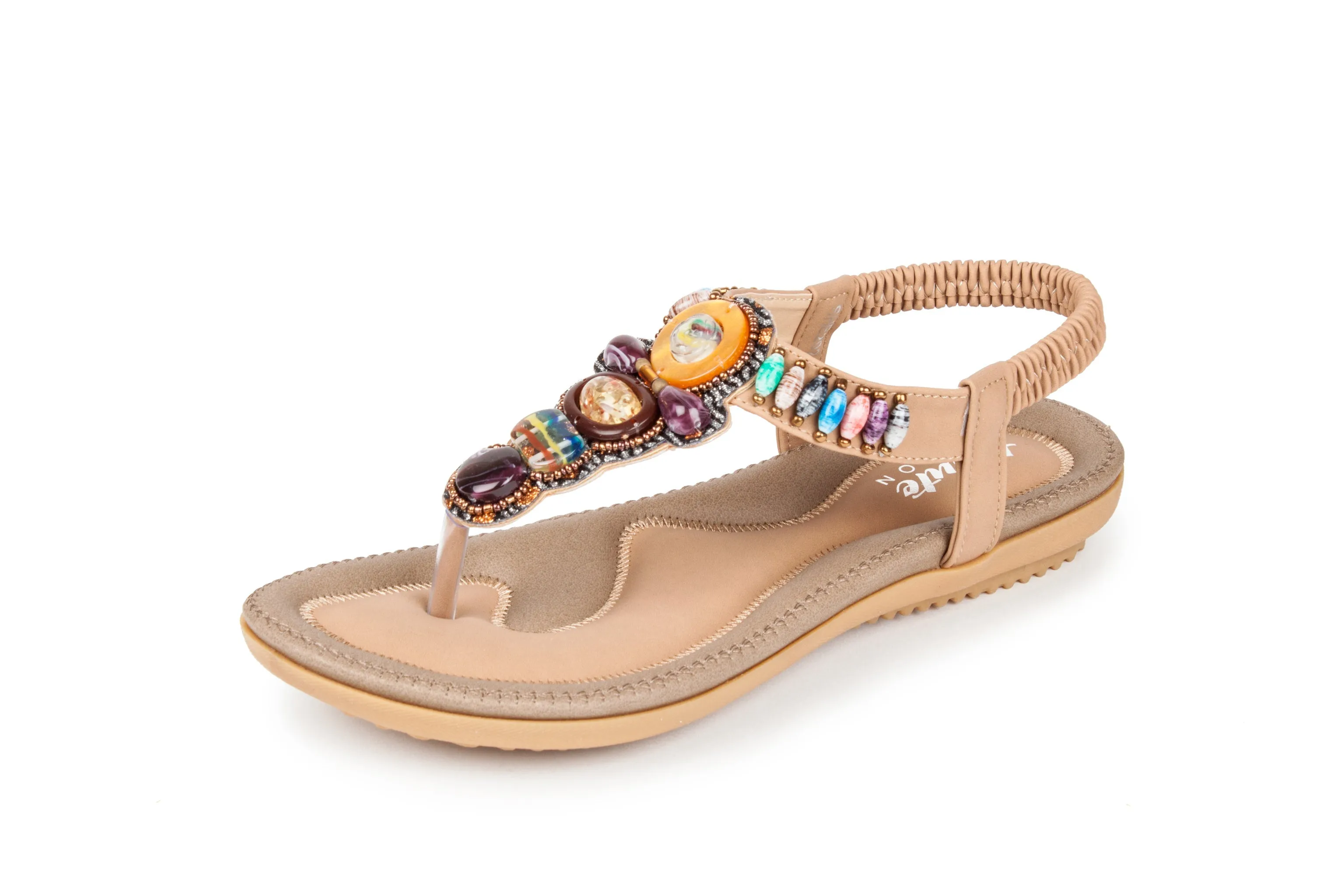 Haute Edition Women's Bohemian Beaded Elastic Slip on Comfort Sandals sold by Daily Haute product image thumbnail 3