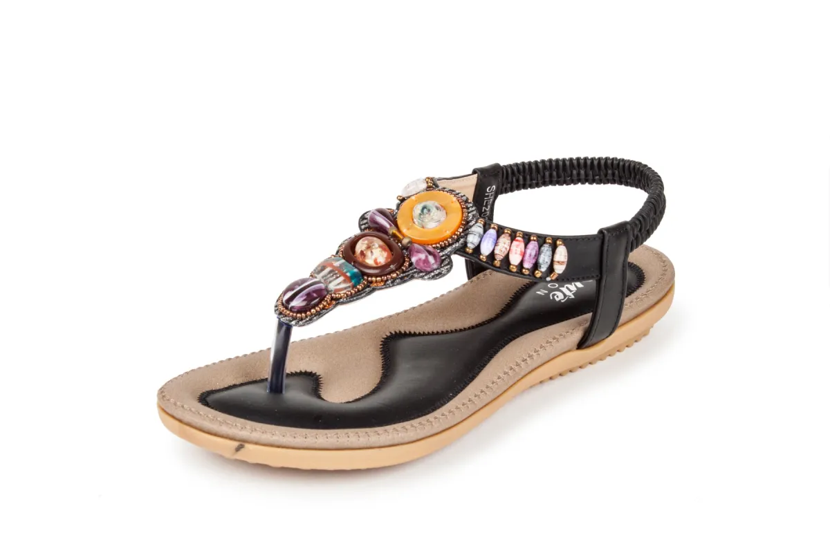 Haute Edition Women's Bohemian Beaded Elastic Slip on Comfort Sandals sold by Daily Haute