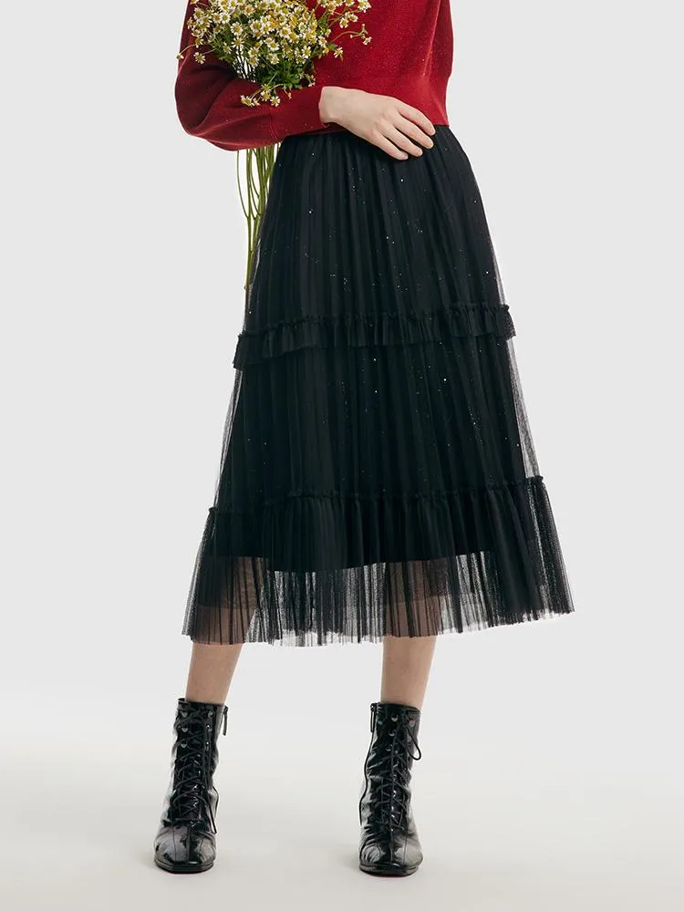 Pressed Pleated Mesh Women Skirt sold by Goelia