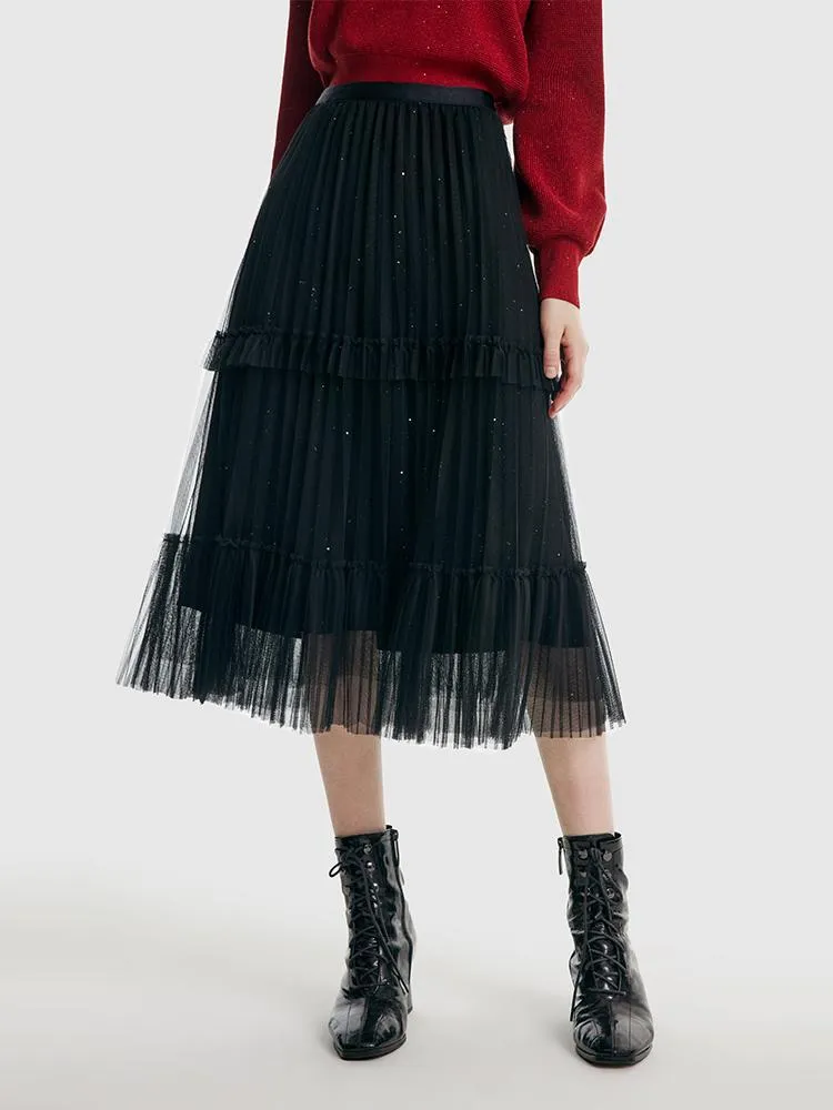 Pressed Pleated Mesh Women Skirt sold by Goelia product image thumbnail 3