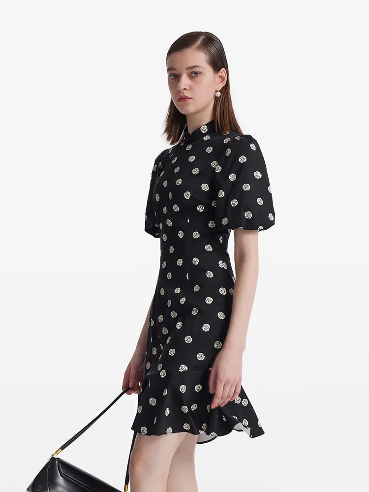 Rose Print Puff Sleeves Women Qipao Mini Dress sold by Goelia product image thumbnail 5