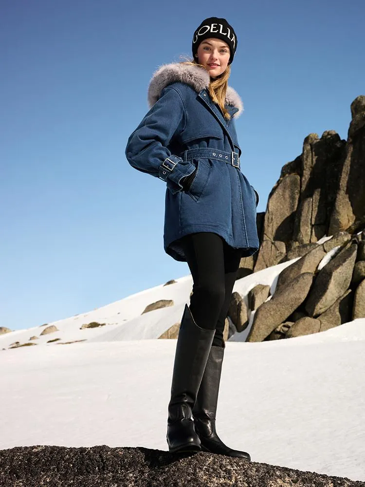 Denim Hooded Gathered Waist Goose Down Garment sold by Goelia product image thumbnail 3