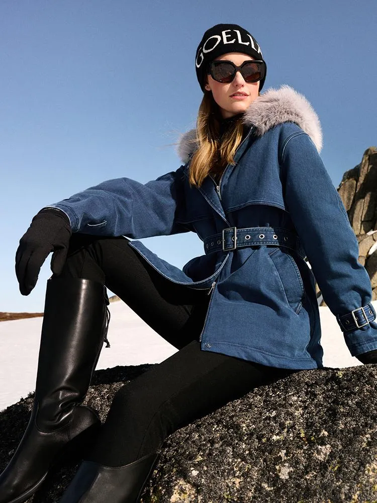 Denim Hooded Gathered Waist Goose Down Garment sold by Goelia product image thumbnail 4