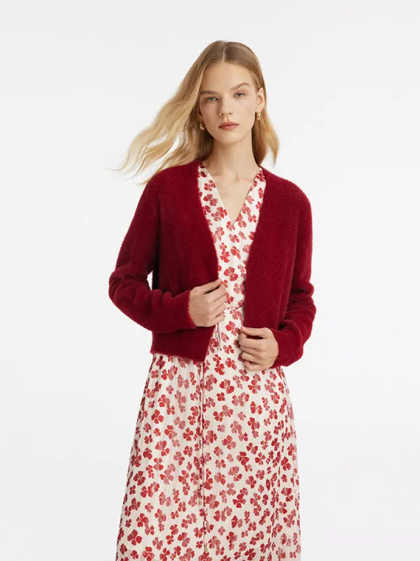 Printed Dress And Knitted Cardigan Two-Piece Set sold by Goelia