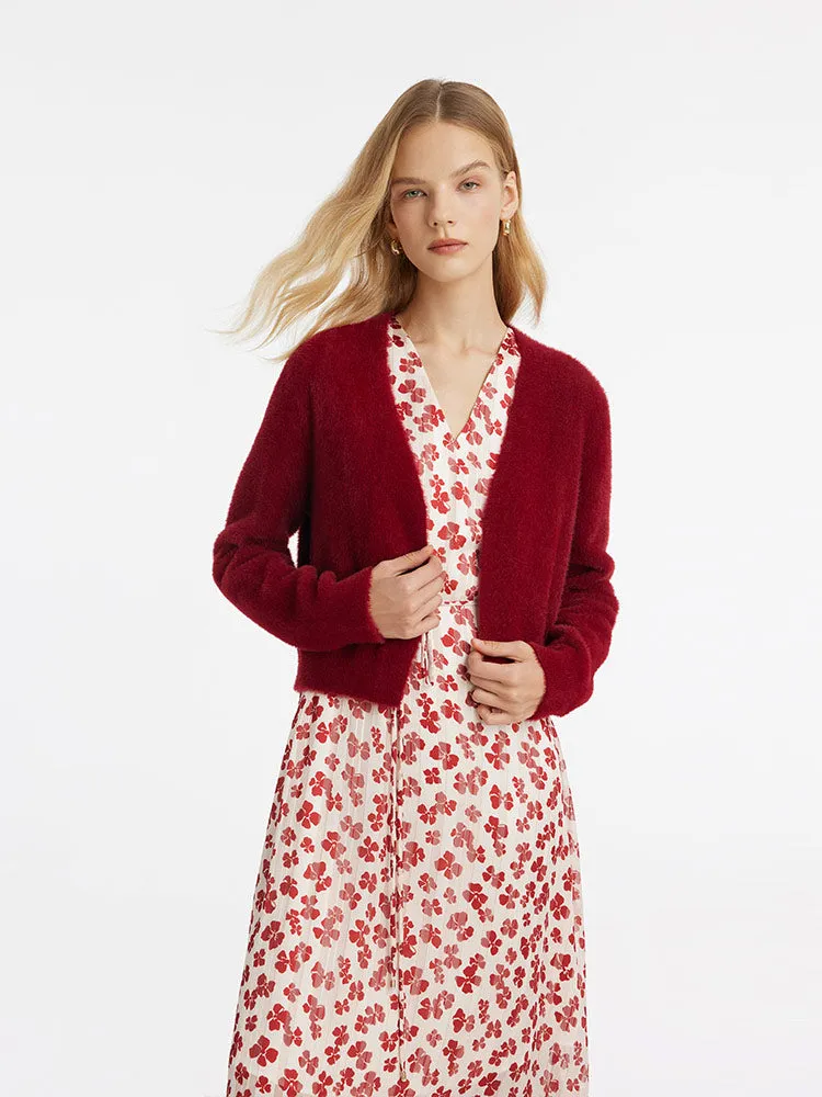 Printed Dress And Knitted Cardigan Two-Piece Set sold by Goelia
