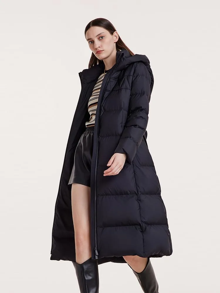 Hooded Long Goose Down Garment With Belt sold by Goelia product image thumbnail 5