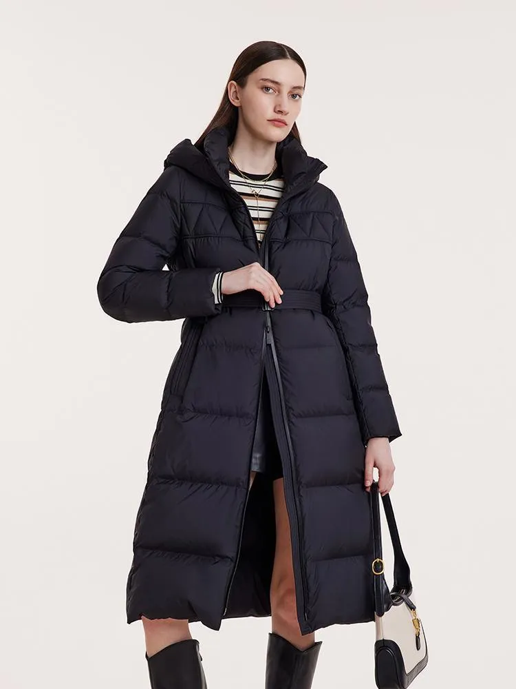 Hooded Long Goose Down Garment With Belt sold by Goelia product image thumbnail 3