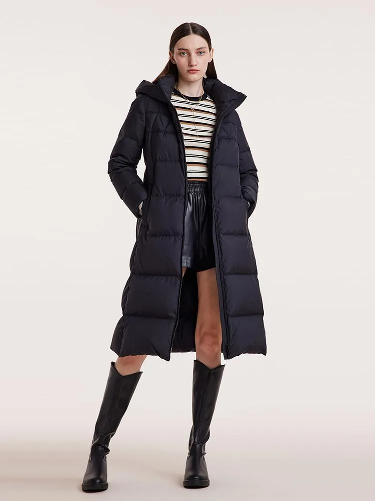 Hooded Long Goose Down Garment With Belt sold by Goelia product image thumbnail 2