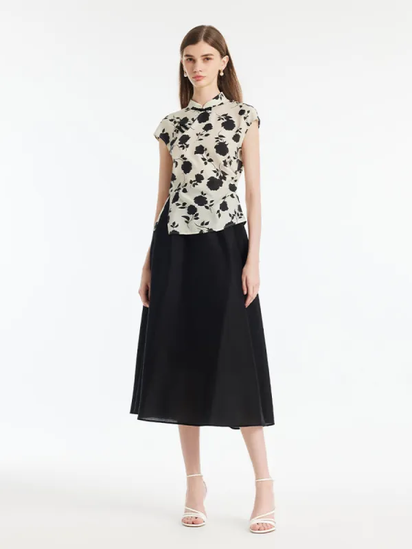 New Chinese-Style Acetate Rose Print Top And Skirt Two-Piece Set sold by Goelia