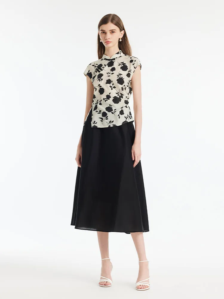 New Chinese-Style Acetate Rose Print Top And Skirt Two-Piece Set sold by Goelia