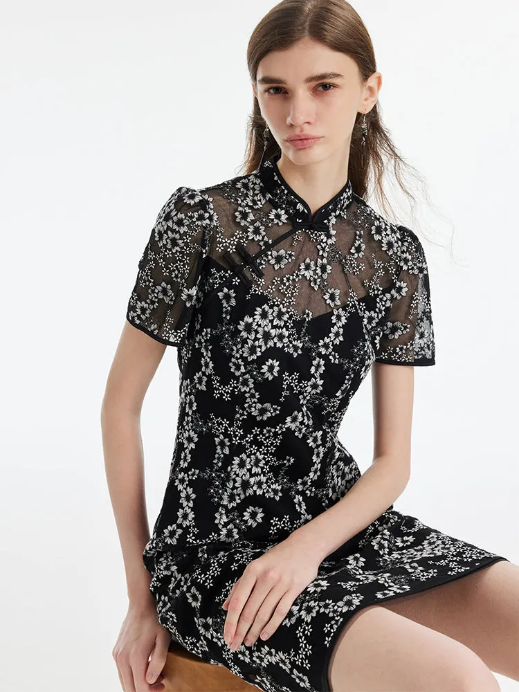 Black Floral Embroidery Cheongsam Women Mini Qipao Dress sold by Goelia product image thumbnail 3