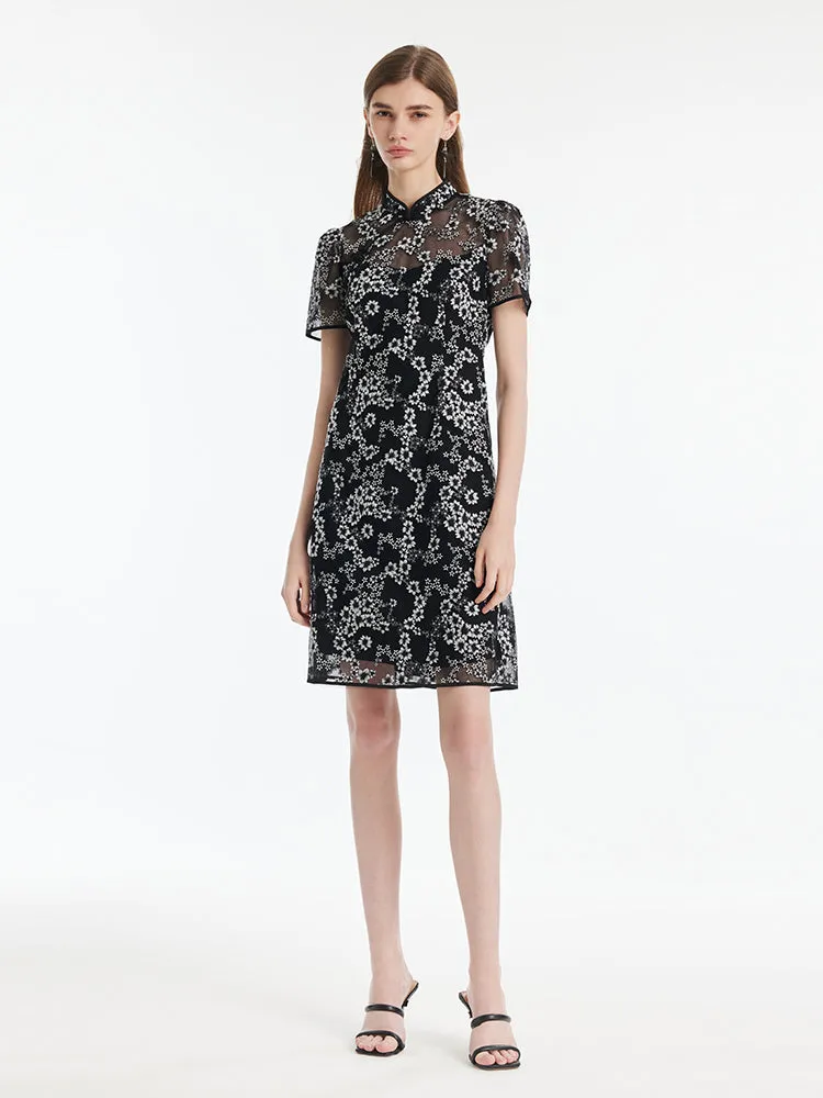 Black Floral Embroidery Cheongsam Women Mini Qipao Dress sold by Goelia product image thumbnail 2