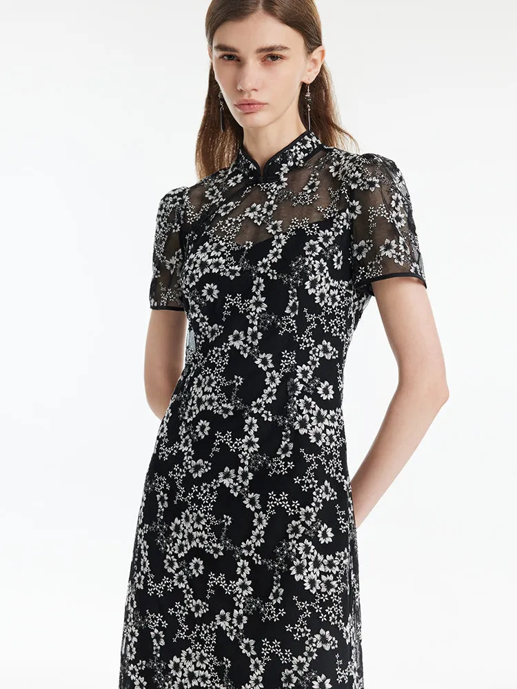 Black Floral Embroidery Cheongsam Women Mini Qipao Dress sold by Goelia product image thumbnail 4